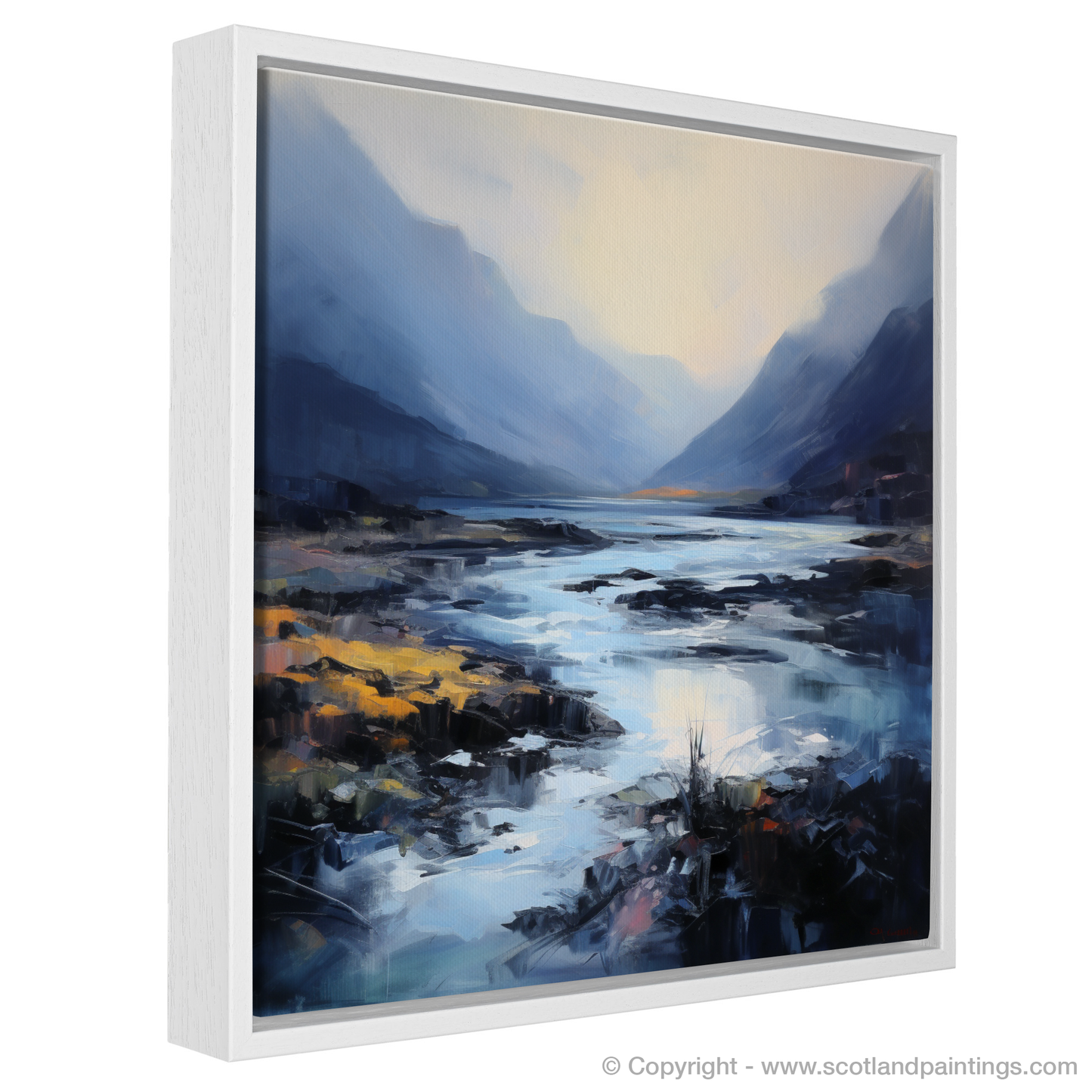 Painting and Art Print of Mist over river at dawn in Glencoe entitled "Mist Over River at Dawn: An Expressionist Tribute to Glencoe's Ethereal Beauty".