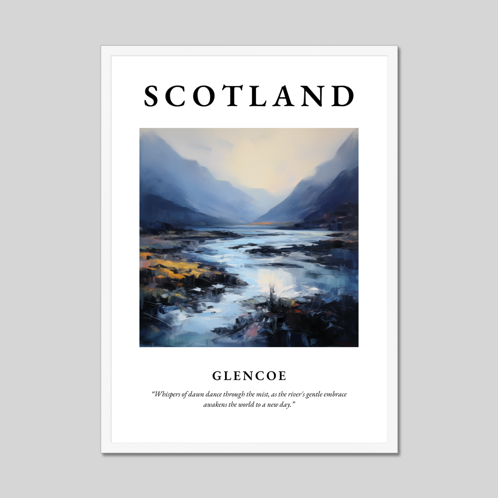 Poster in a white frame with the word Scotland