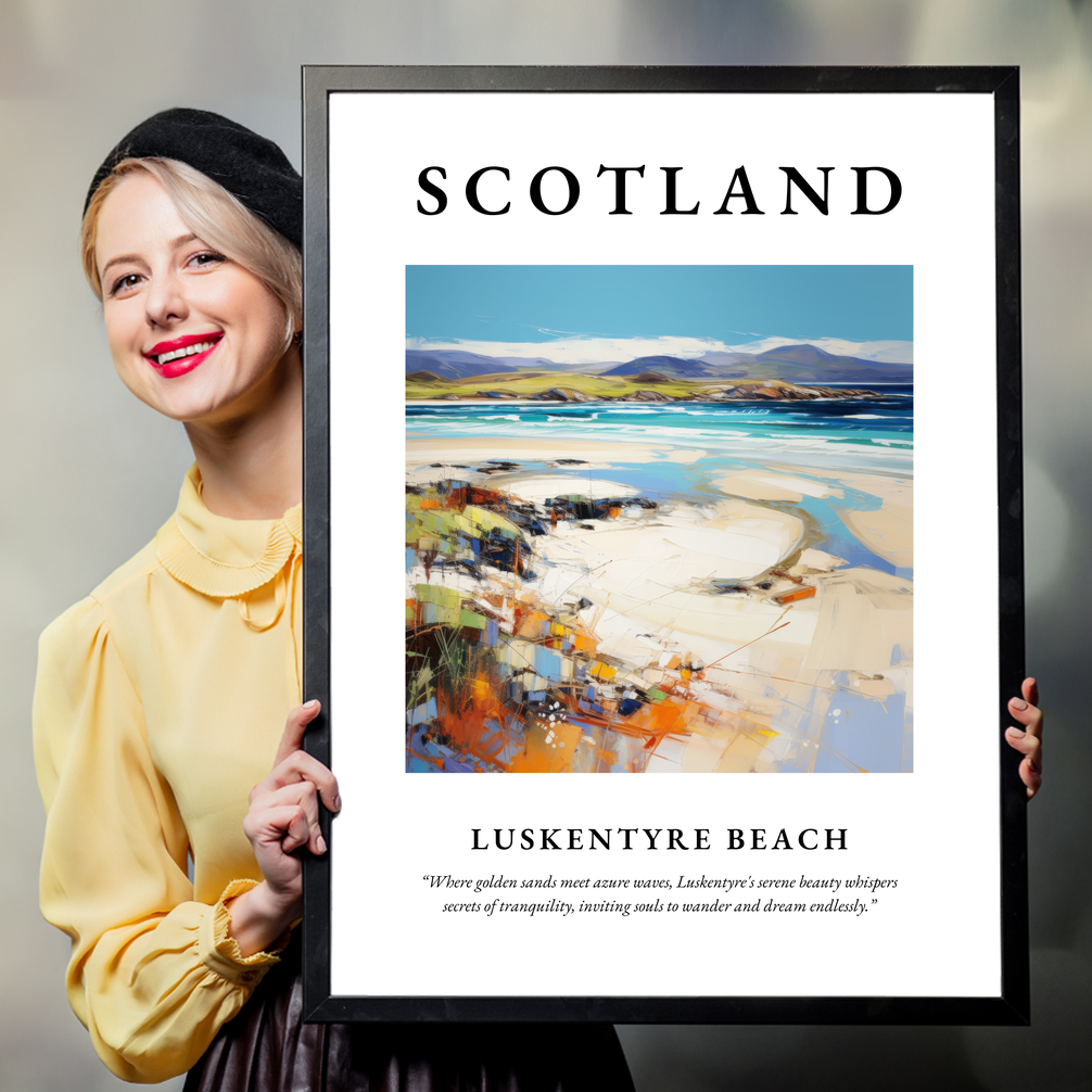 Person holding a poster of Luskentyre Beach