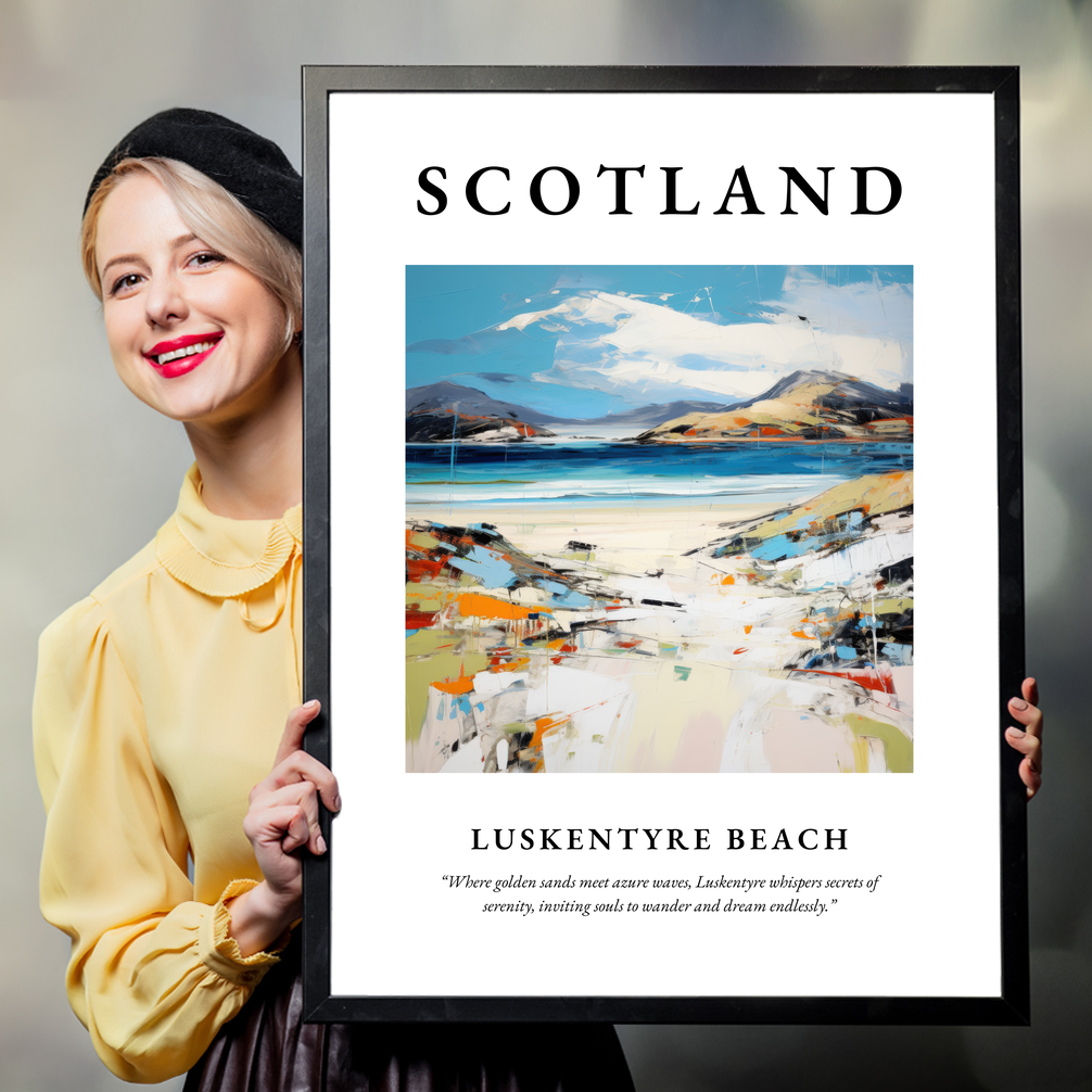 Person holding a poster of Luskentyre Beach