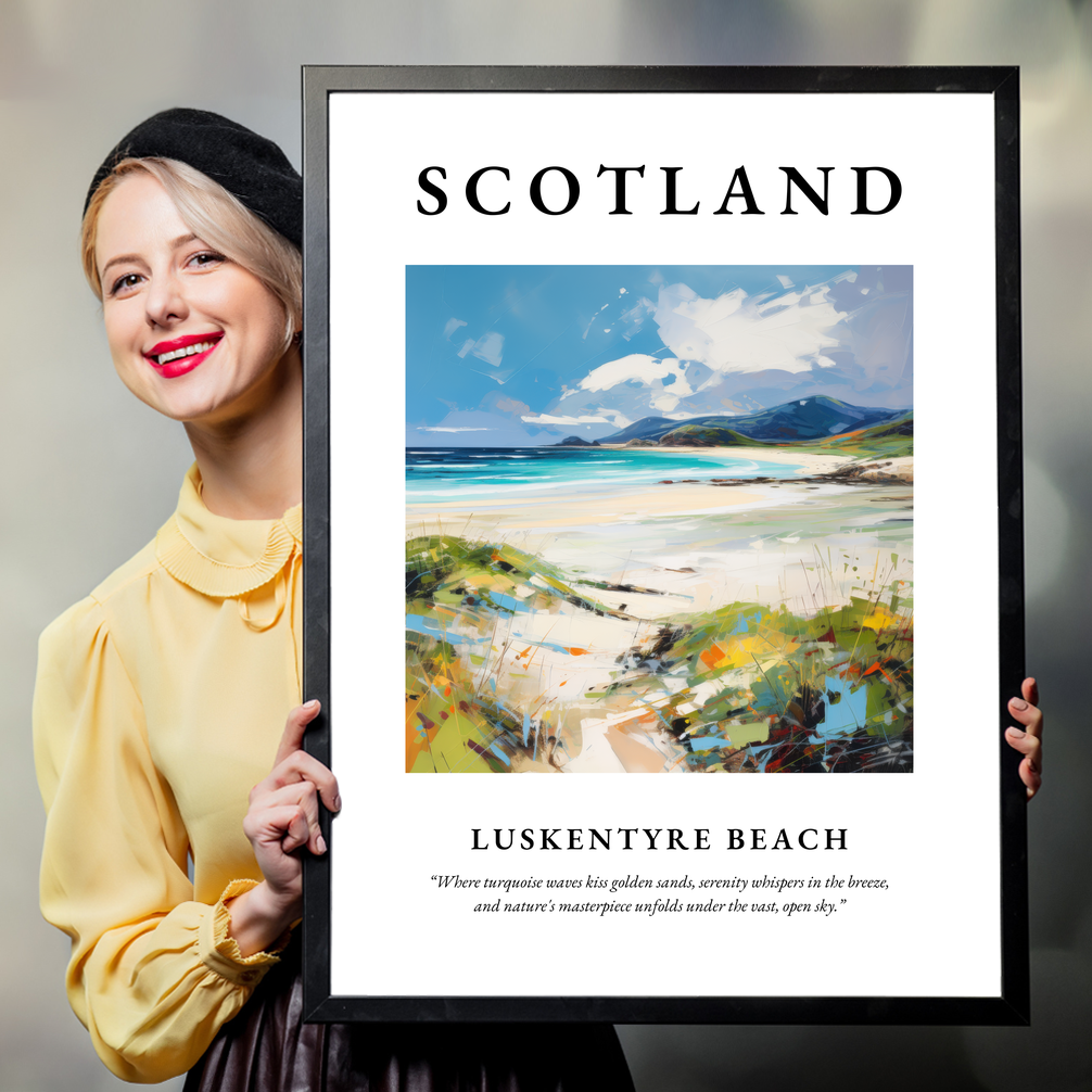 Person holding a poster of Luskentyre Beach