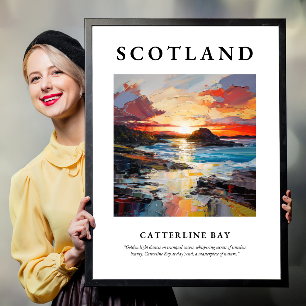 Person holding a poster of Catterline Bay