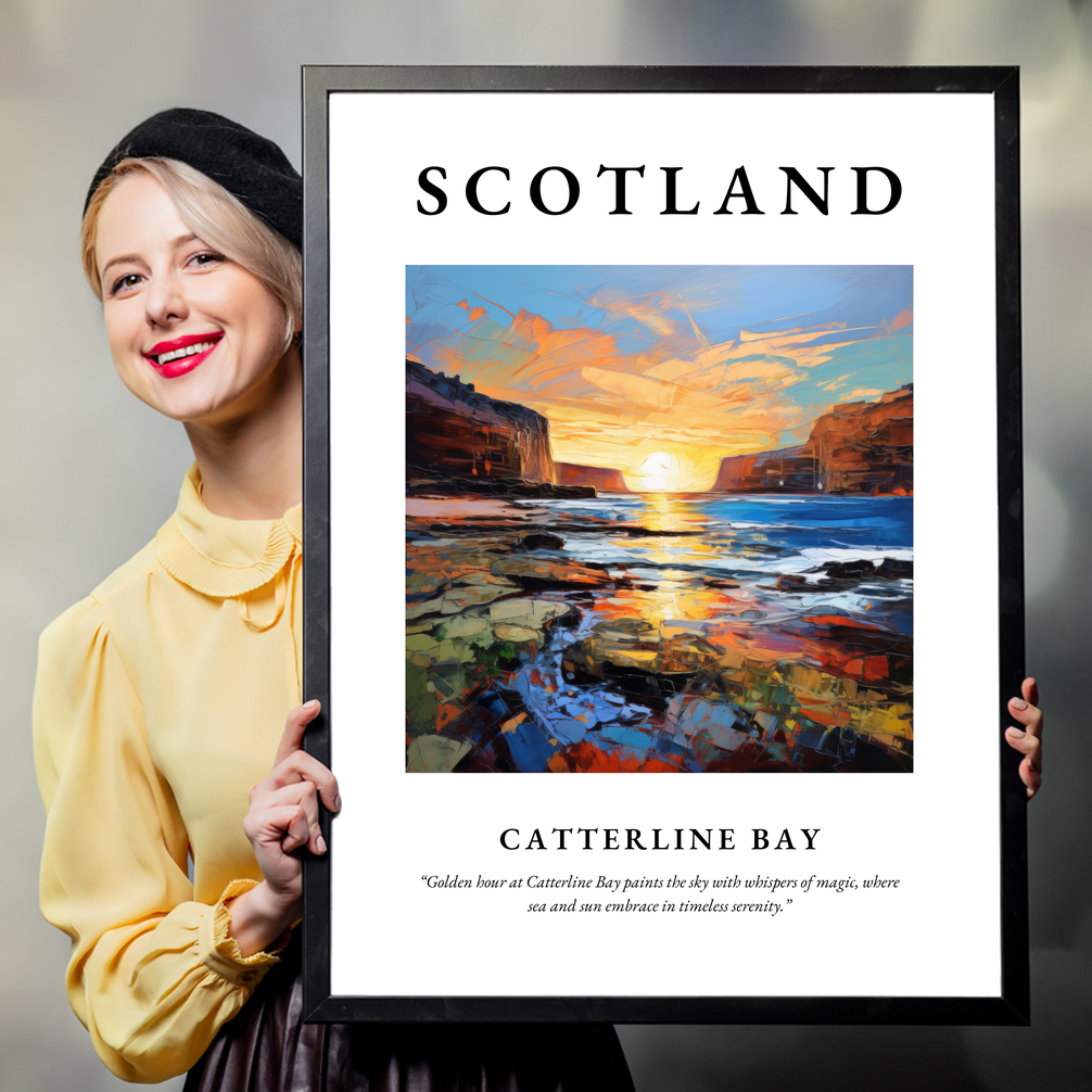 Person holding a poster of Catterline Bay