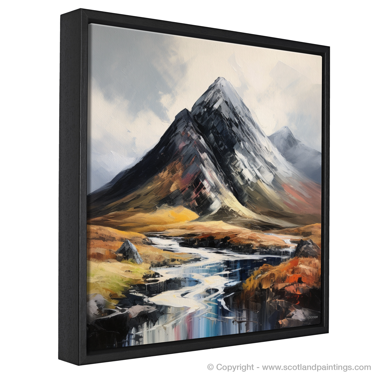 Painting and Art Print of Stob Dubh (Buachaille Etive Beag) entitled "Majestic Stob Dubh: An Expressionist Journey Through the Scottish Highlands".