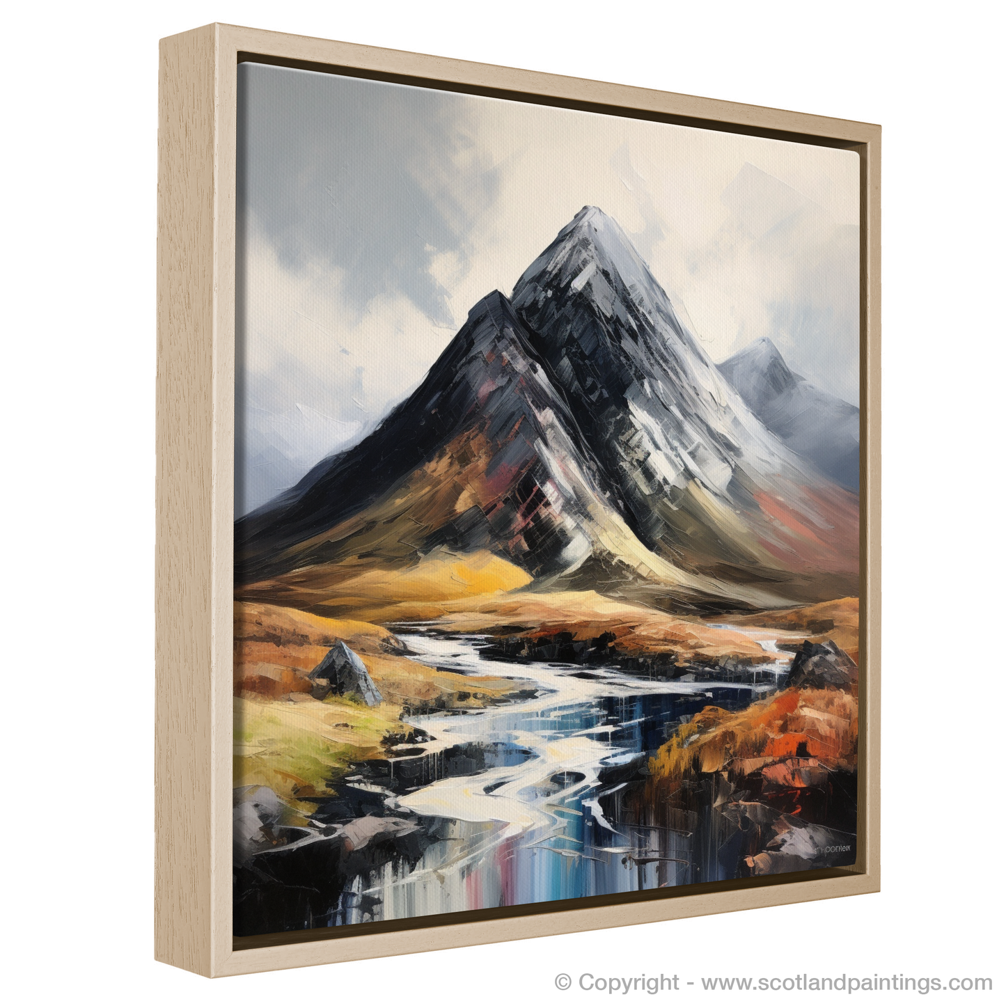 Painting and Art Print of Stob Dubh (Buachaille Etive Beag) entitled "Majestic Stob Dubh: An Expressionist Journey Through the Scottish Highlands".