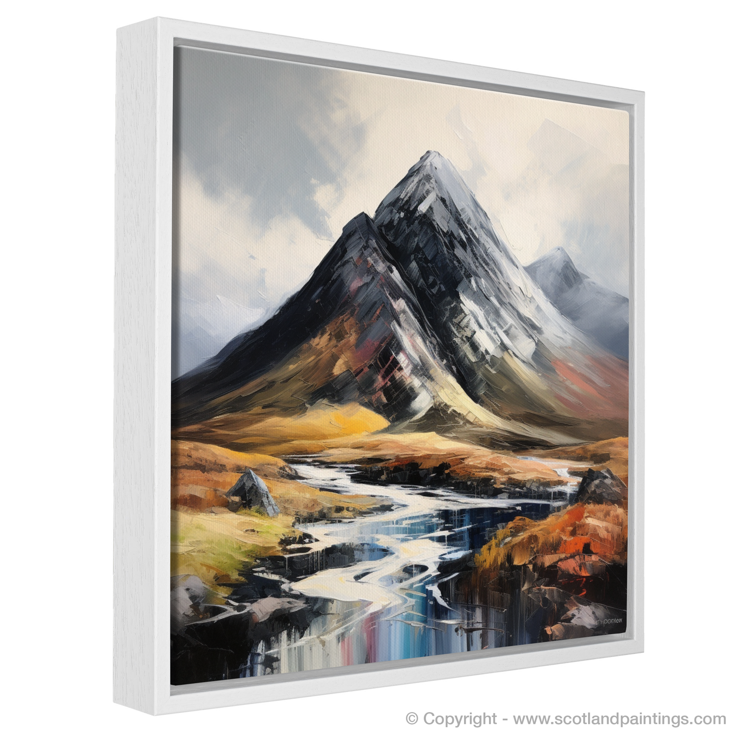 Painting and Art Print of Stob Dubh (Buachaille Etive Beag) entitled "Majestic Stob Dubh: An Expressionist Journey Through the Scottish Highlands".