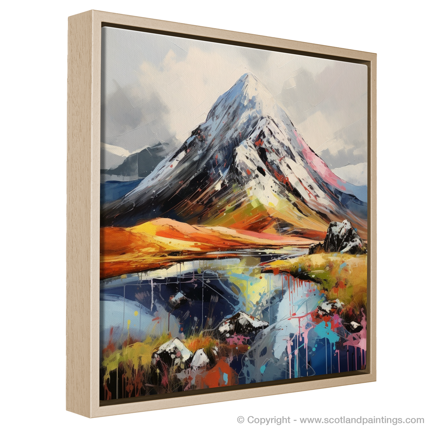 Painting and Art Print of Stob Dubh (Buachaille Etive Beag) entitled "Majestic Sentinel of Stob Dubh: An Expressionist Ode to the Scottish Highlands".