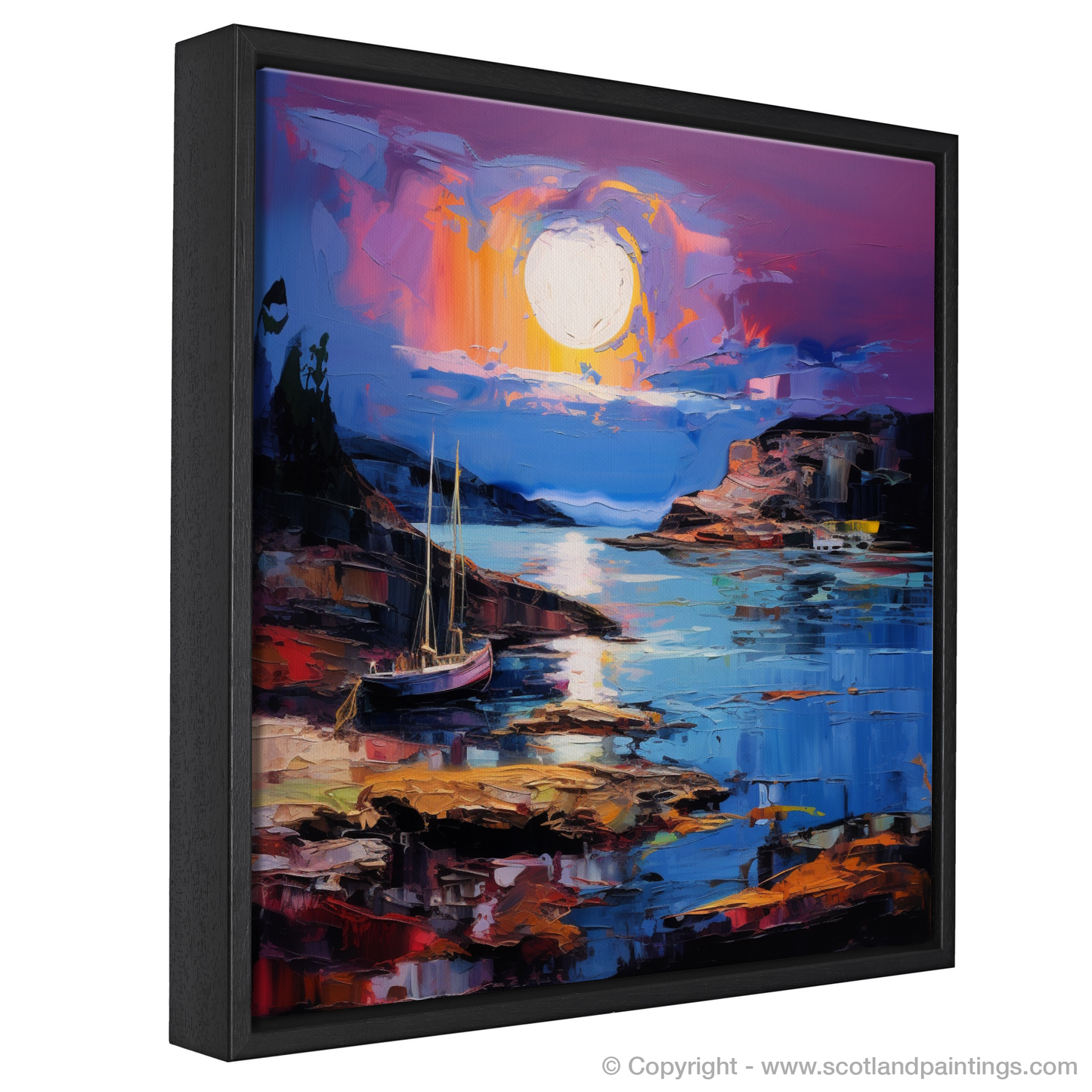 Painting and Art Print of Whitehills Harbour at dusk entitled "Dusk's Embrace at Whitehills Harbour".