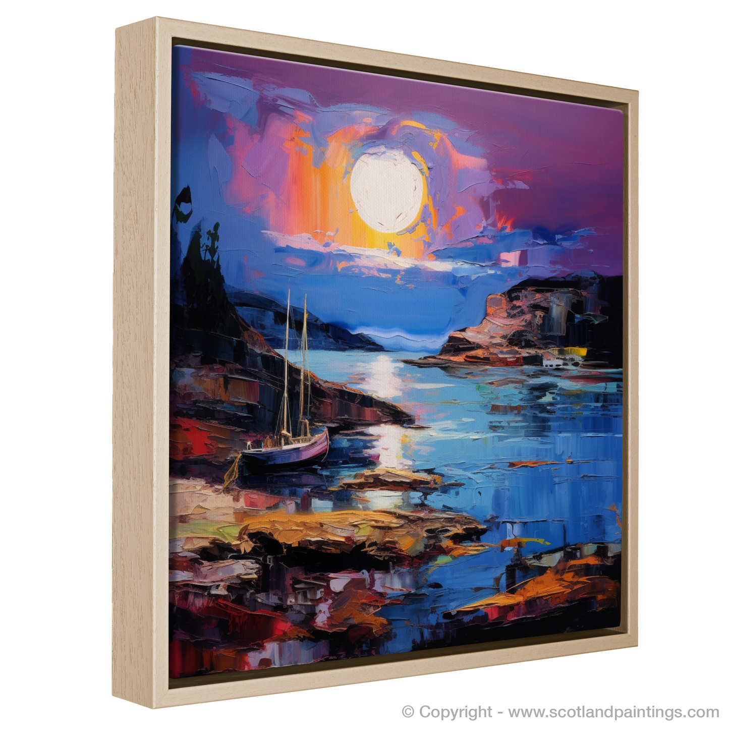 Painting and Art Print of Whitehills Harbour at dusk entitled "Dusk's Embrace at Whitehills Harbour".