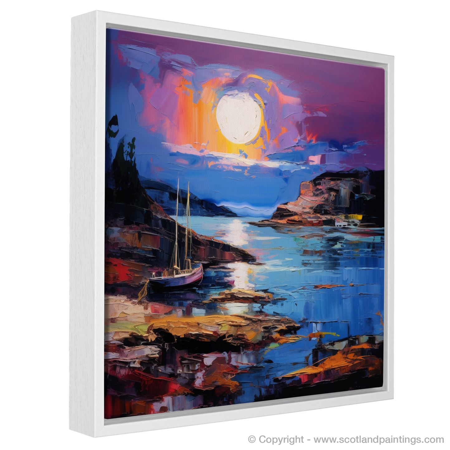 Painting and Art Print of Whitehills Harbour at dusk entitled "Dusk's Embrace at Whitehills Harbour".