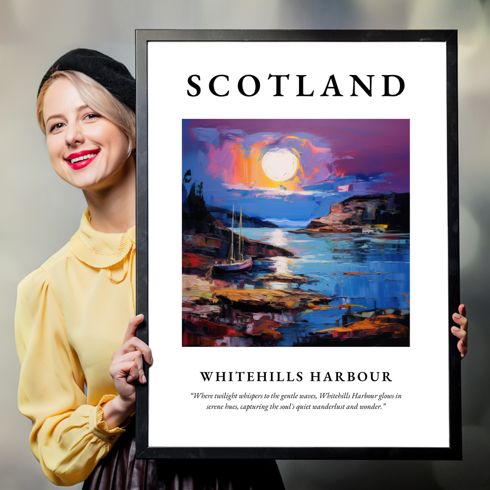 Person holding a poster of Whitehills Harbour