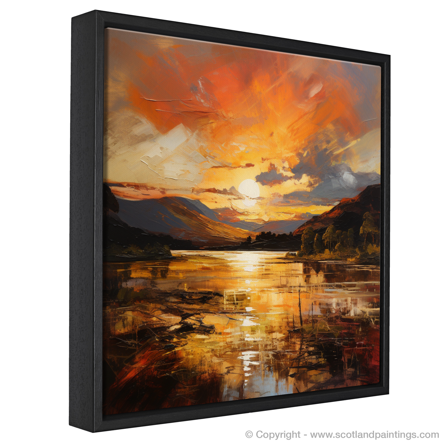 Painting and Art Print of Golden hour at Loch Lomond entitled "Golden Hour Glow at Loch Lomond".