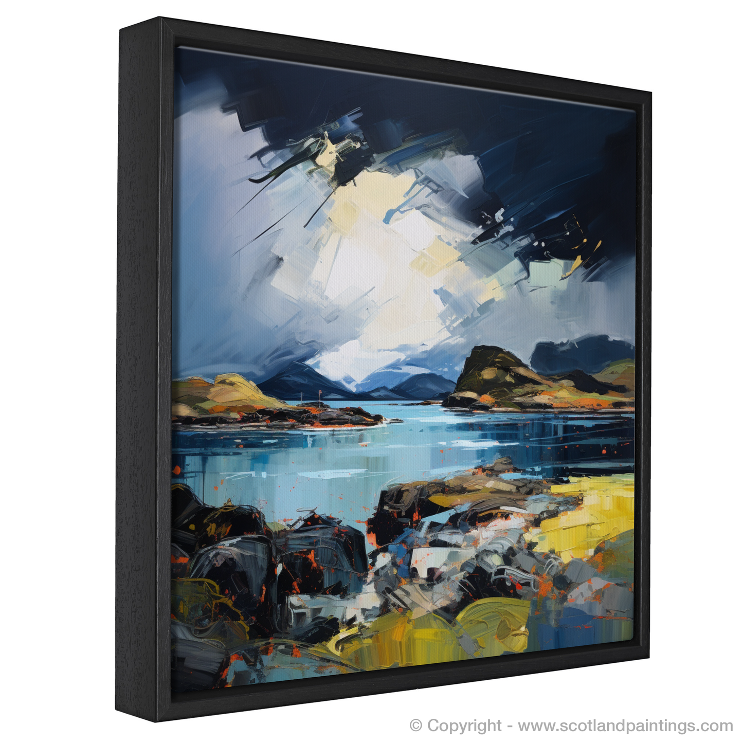 Painting and Art Print of Easdale Sound with a stormy sky entitled "Storm Over Easdale Sound: An Expressionist Ode to Scotland's Wild Coast".