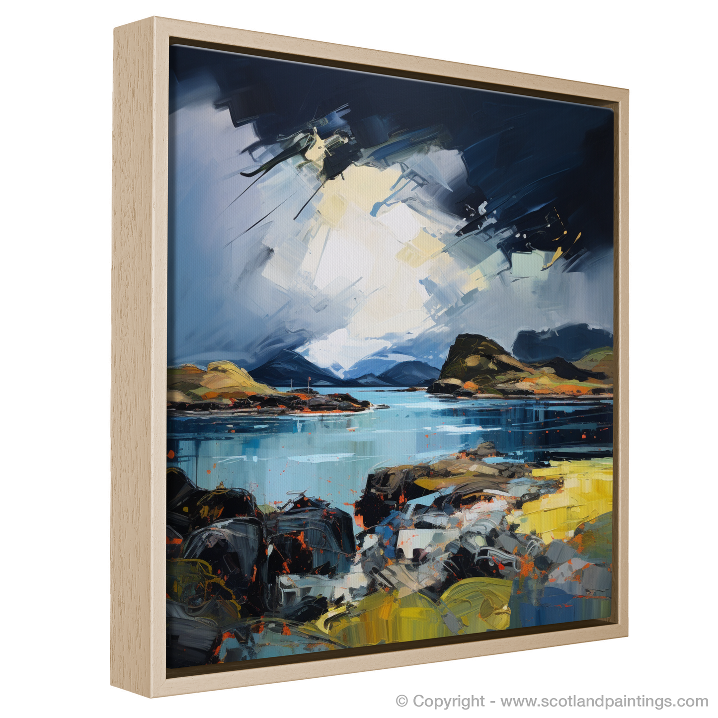 Painting and Art Print of Easdale Sound with a stormy sky entitled "Storm Over Easdale Sound: An Expressionist Ode to Scotland's Wild Coast".