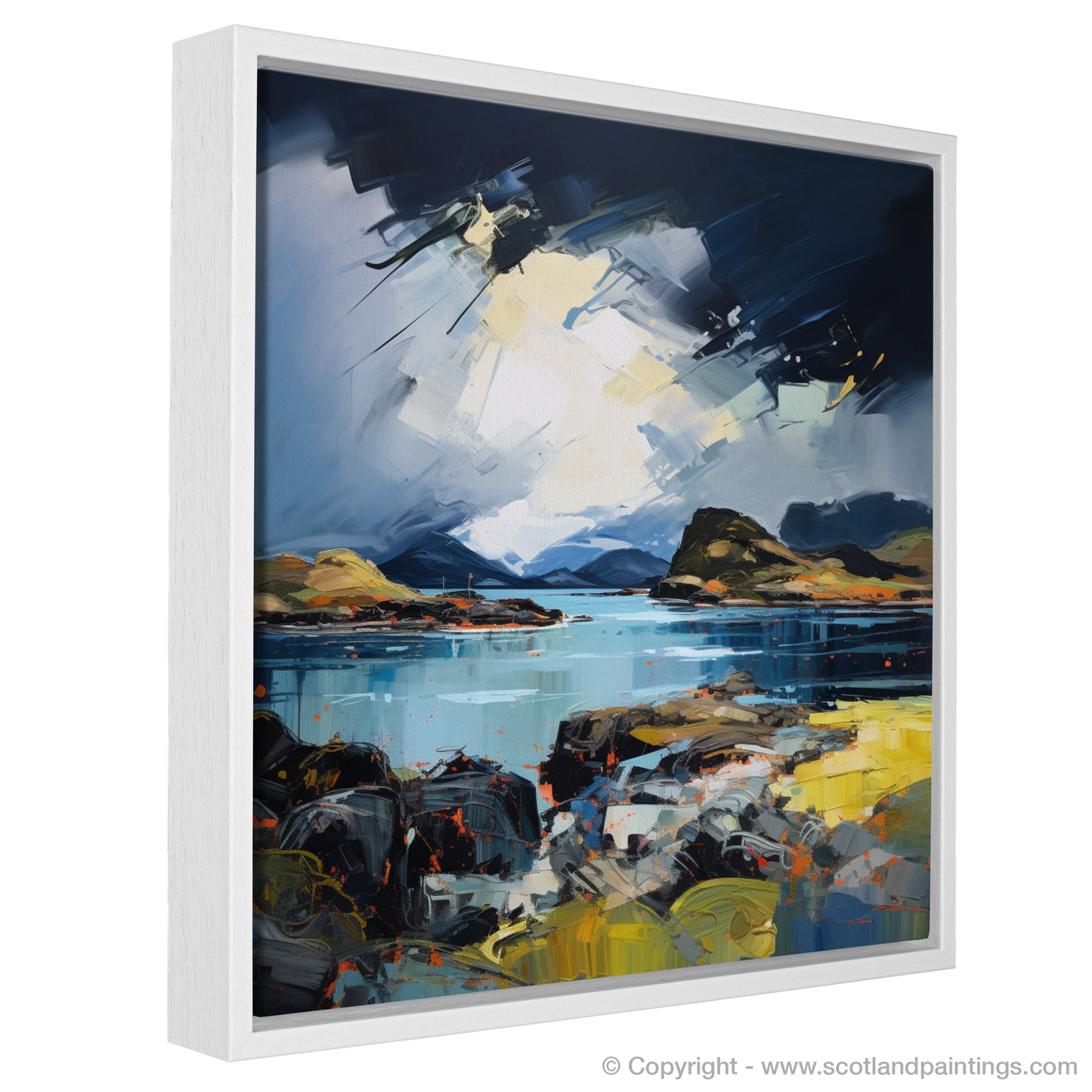 Painting and Art Print of Easdale Sound with a stormy sky entitled "Storm Over Easdale Sound: An Expressionist Ode to Scotland's Wild Coast".