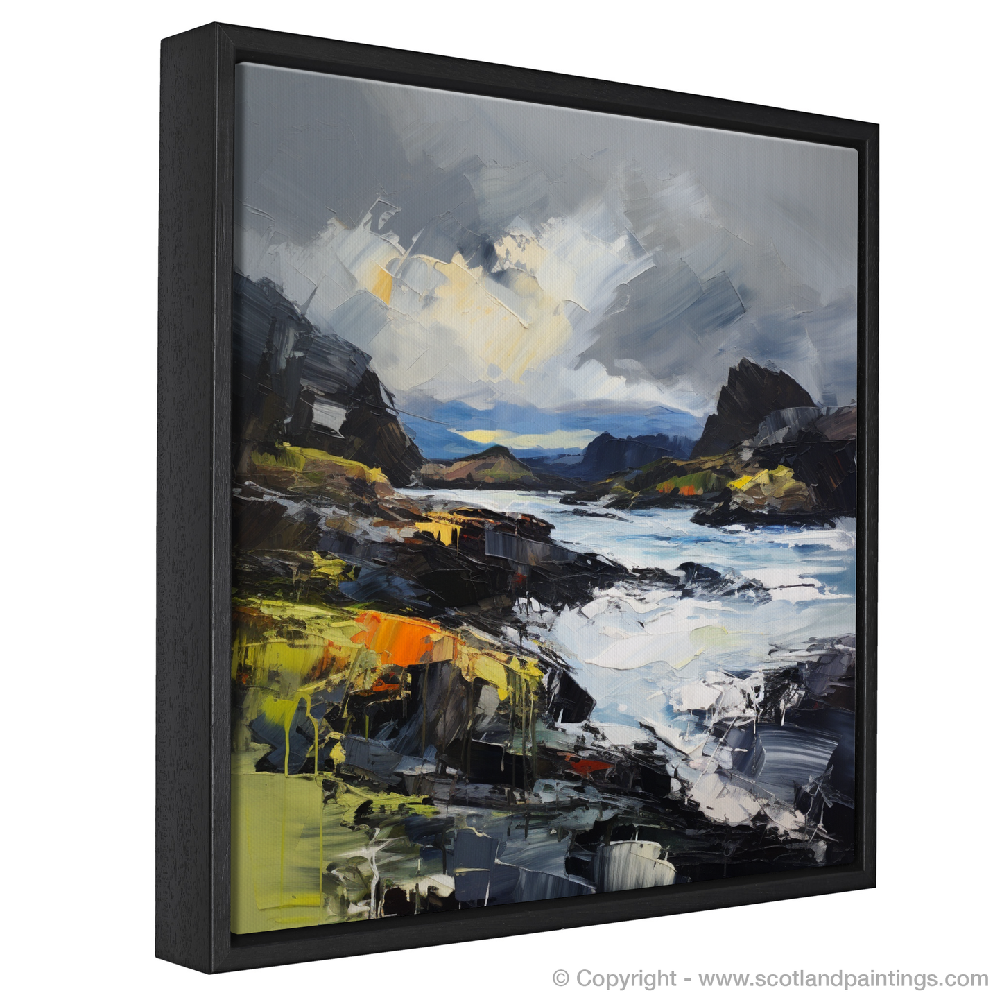 Painting and Art Print of Easdale Sound with a stormy sky entitled "Storm Over Easdale Sound: An Expressionist Homage to Scottish Coves".