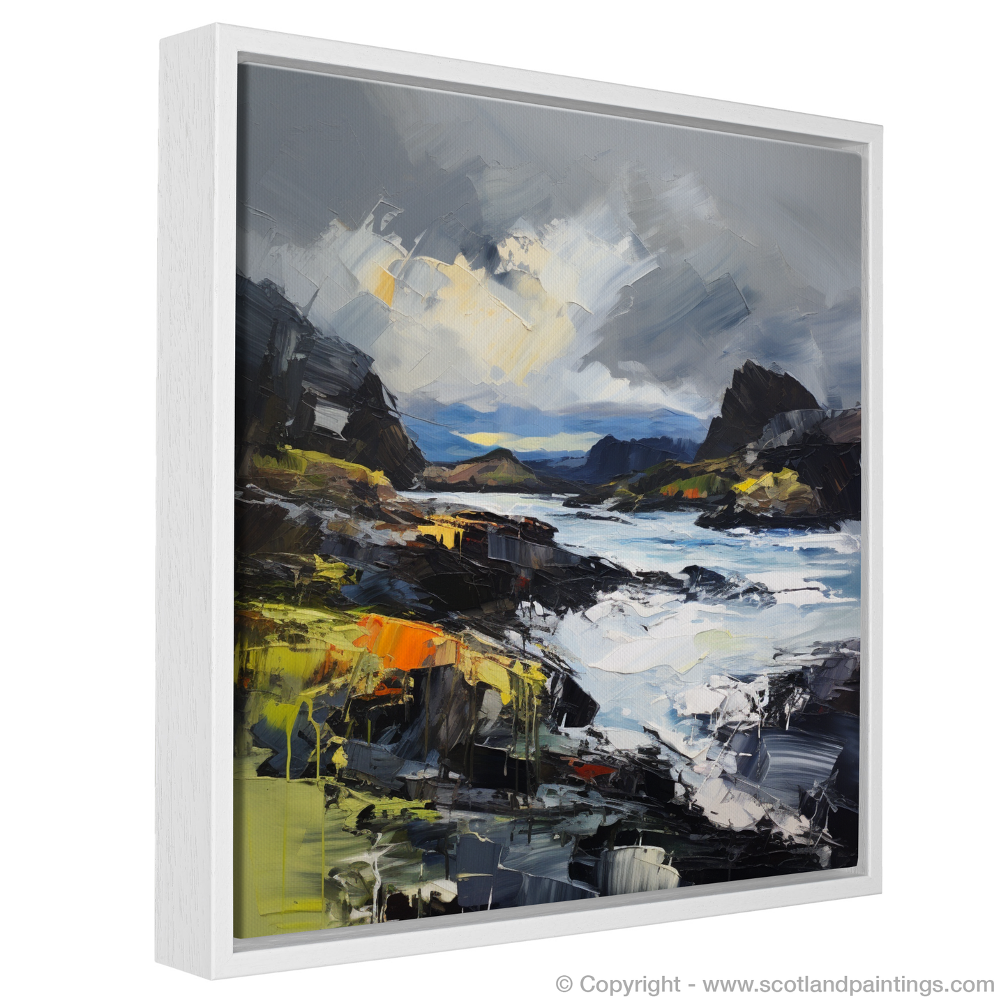 Painting and Art Print of Easdale Sound with a stormy sky entitled "Storm Over Easdale Sound: An Expressionist Homage to Scottish Coves".