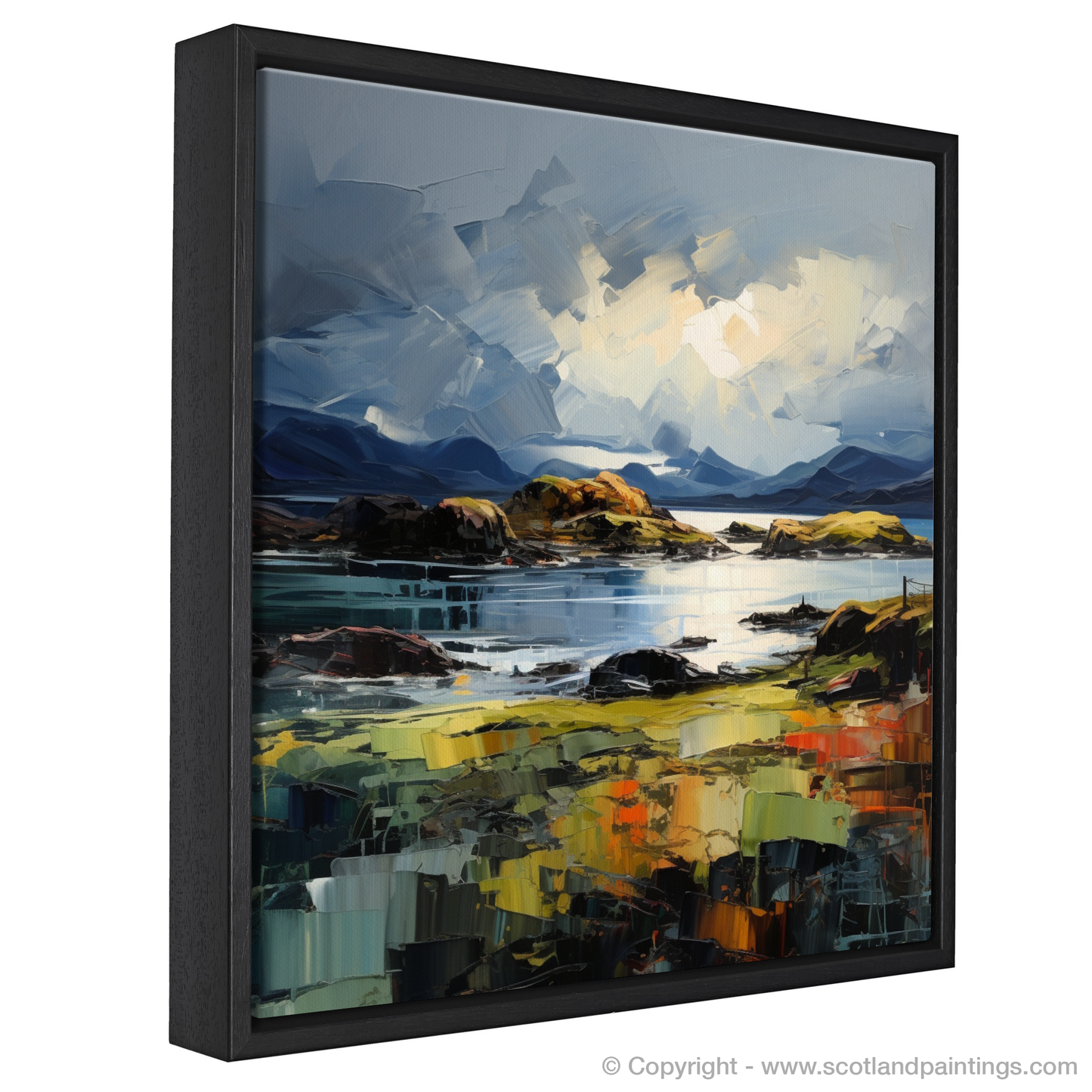 Painting and Art Print of Easdale Sound with a stormy sky entitled "Storm over Easdale Sound: An Expressionist Voyage through Scottish Coves".