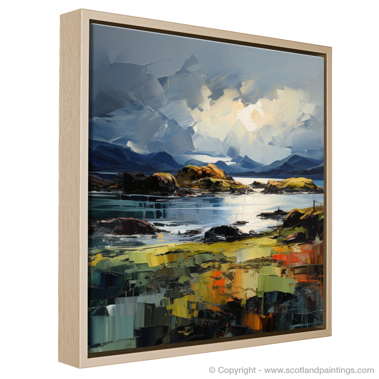 Painting and Art Print of Easdale Sound with a stormy sky entitled "Storm over Easdale Sound: An Expressionist Voyage through Scottish Coves".