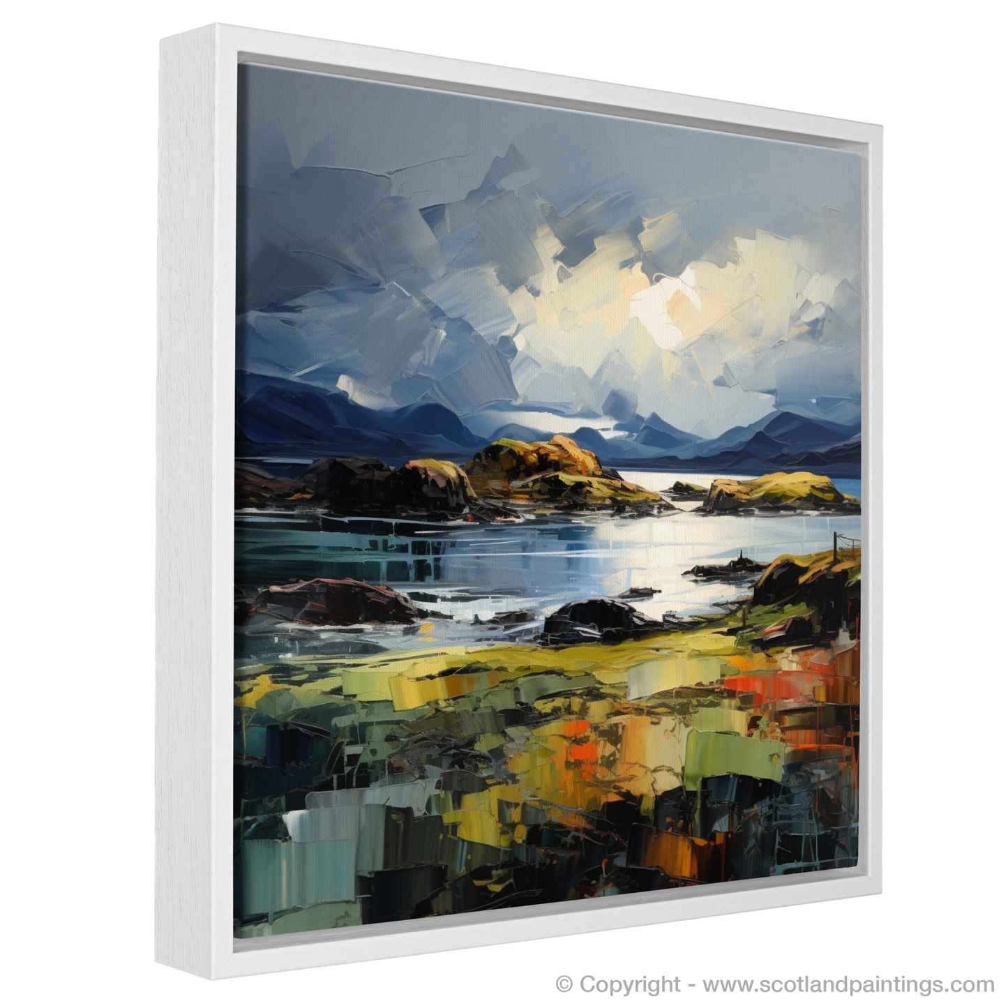 Painting and Art Print of Easdale Sound with a stormy sky entitled "Storm over Easdale Sound: An Expressionist Voyage through Scottish Coves".