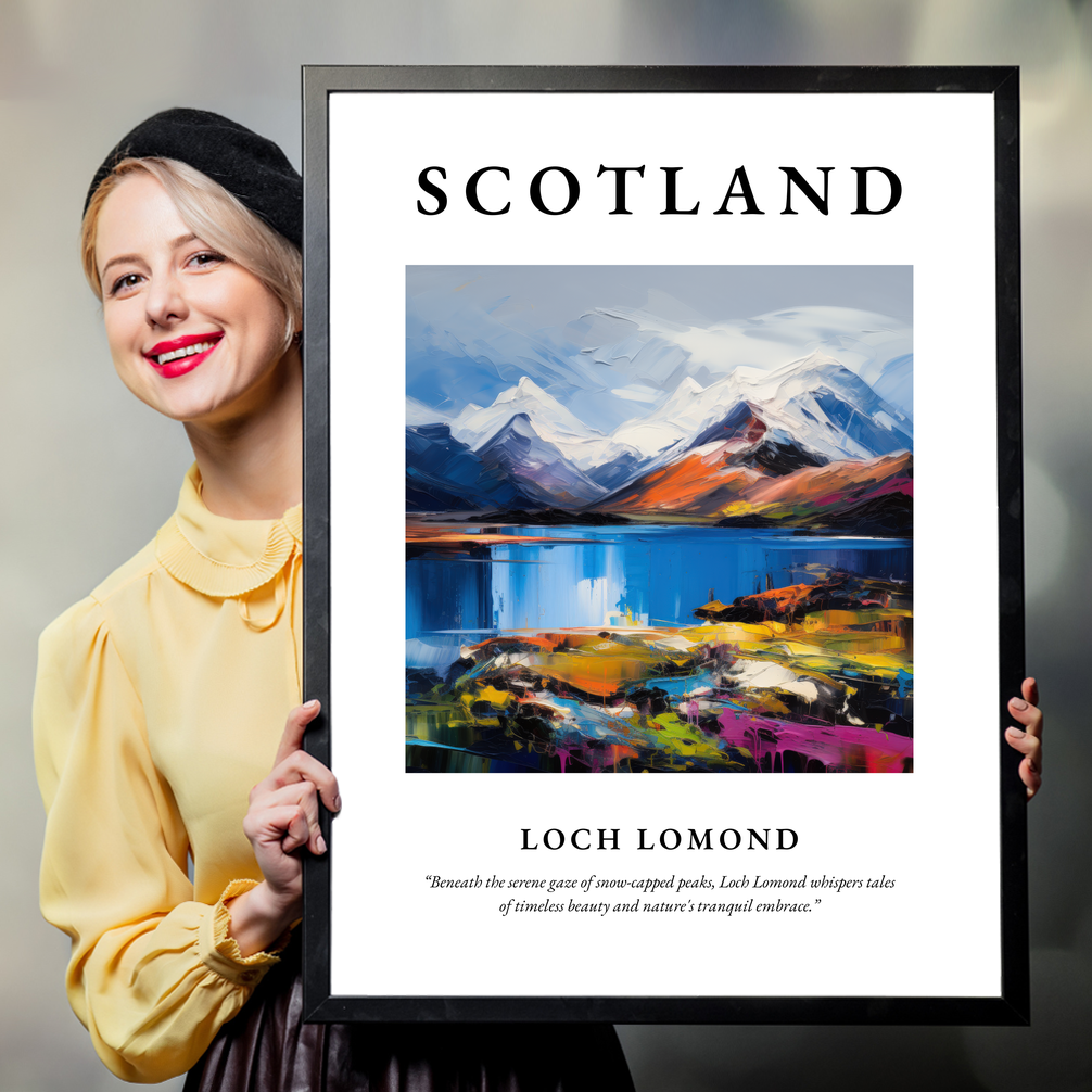 Person holding a poster of Loch Lomond