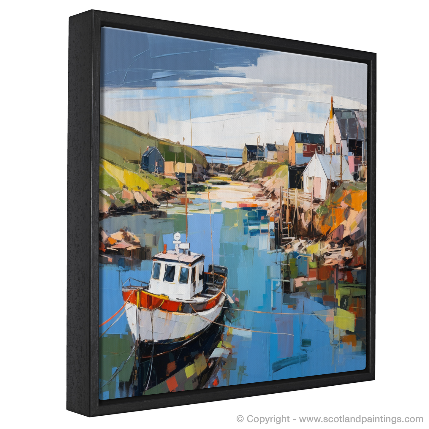 Painting and Art Print of Whitehills Harbour, Aberdeenshire entitled "Vibrant Echoes of Whitehills Harbour".
