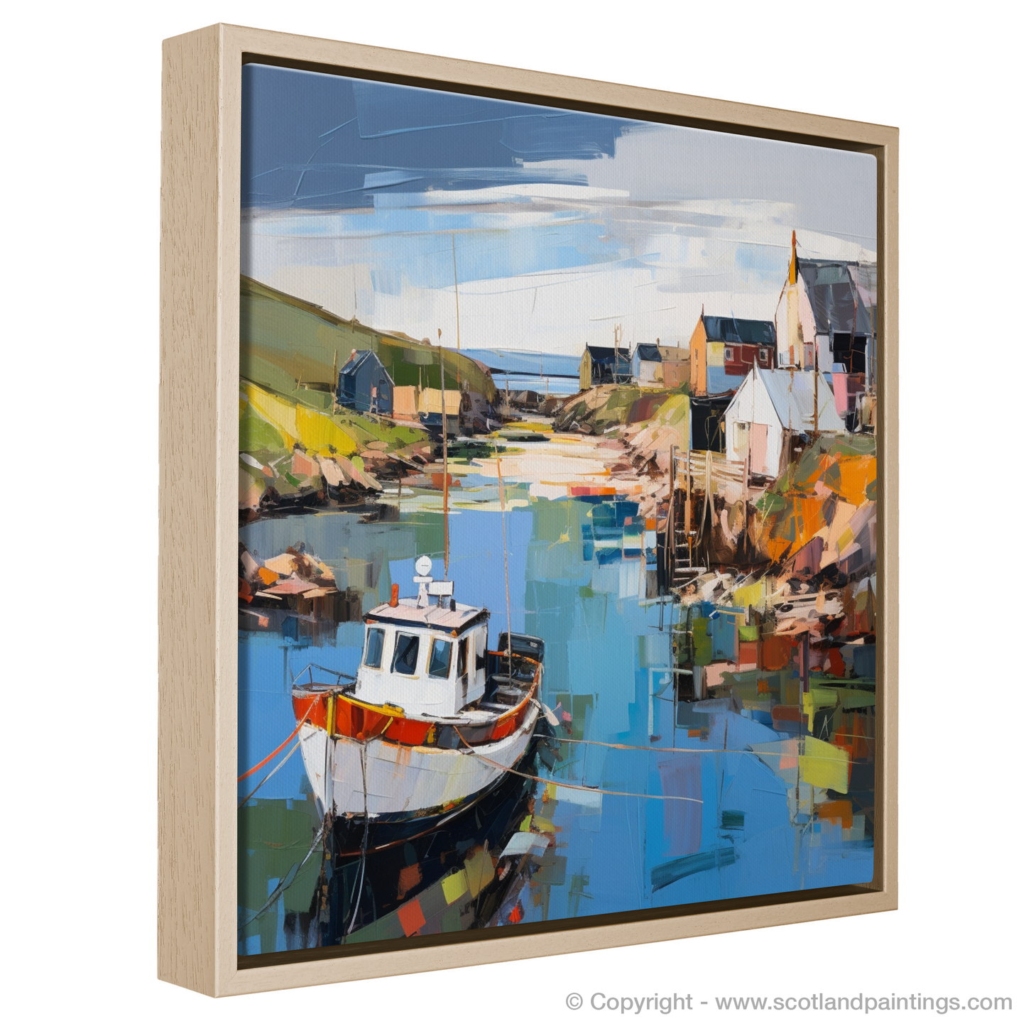 Painting and Art Print of Whitehills Harbour, Aberdeenshire entitled "Vibrant Echoes of Whitehills Harbour".