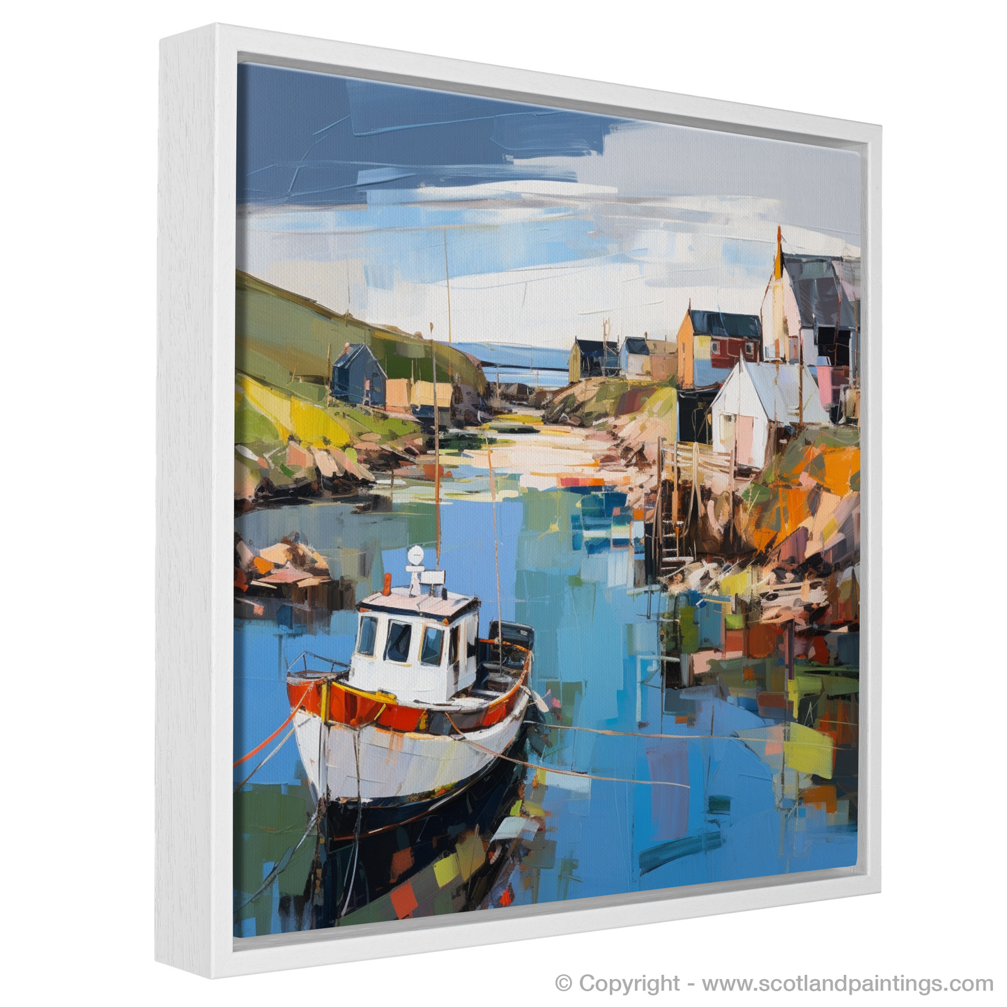Painting and Art Print of Whitehills Harbour, Aberdeenshire entitled "Vibrant Echoes of Whitehills Harbour".