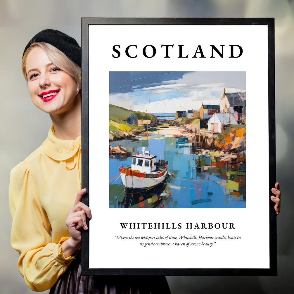 Person holding a poster of Whitehills Harbour