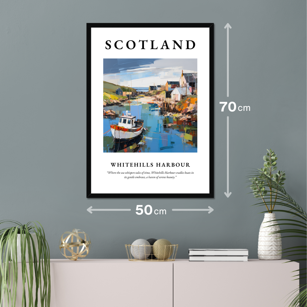 Poster of Whitehills Harbour hanging on a wall