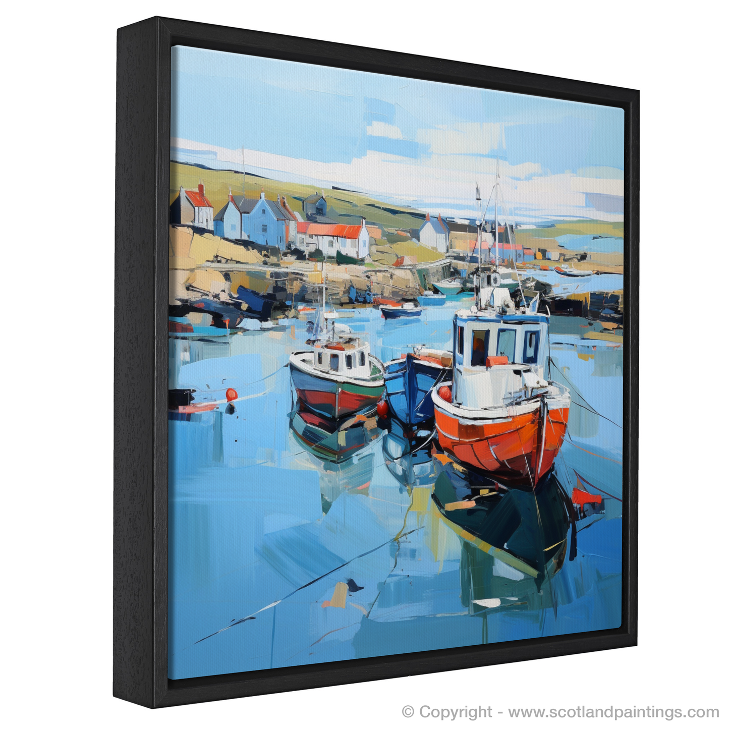 Painting and Art Print of Whitehills Harbour, Aberdeenshire entitled "Harbour Hues: An Expressionist Ode to Whitehills Aberdeenshire".