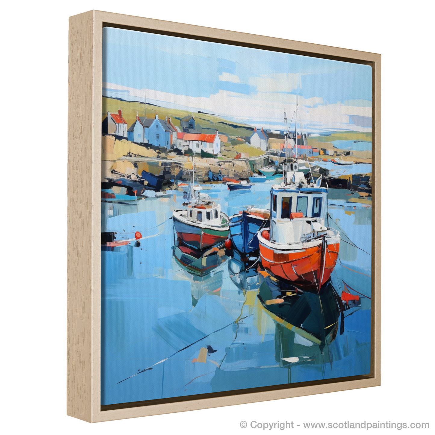 Painting and Art Print of Whitehills Harbour, Aberdeenshire entitled "Harbour Hues: An Expressionist Ode to Whitehills Aberdeenshire".