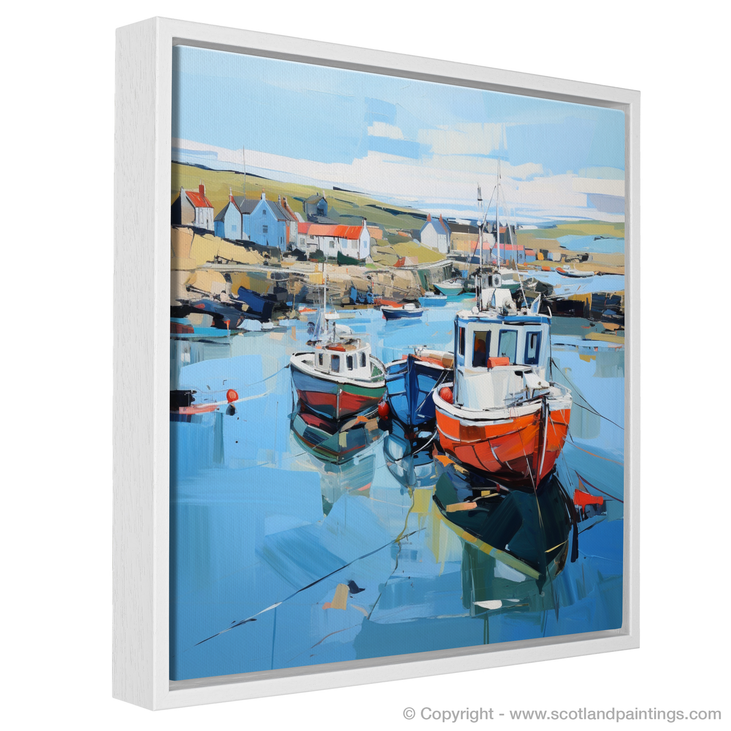 Painting and Art Print of Whitehills Harbour, Aberdeenshire entitled "Harbour Hues: An Expressionist Ode to Whitehills Aberdeenshire".