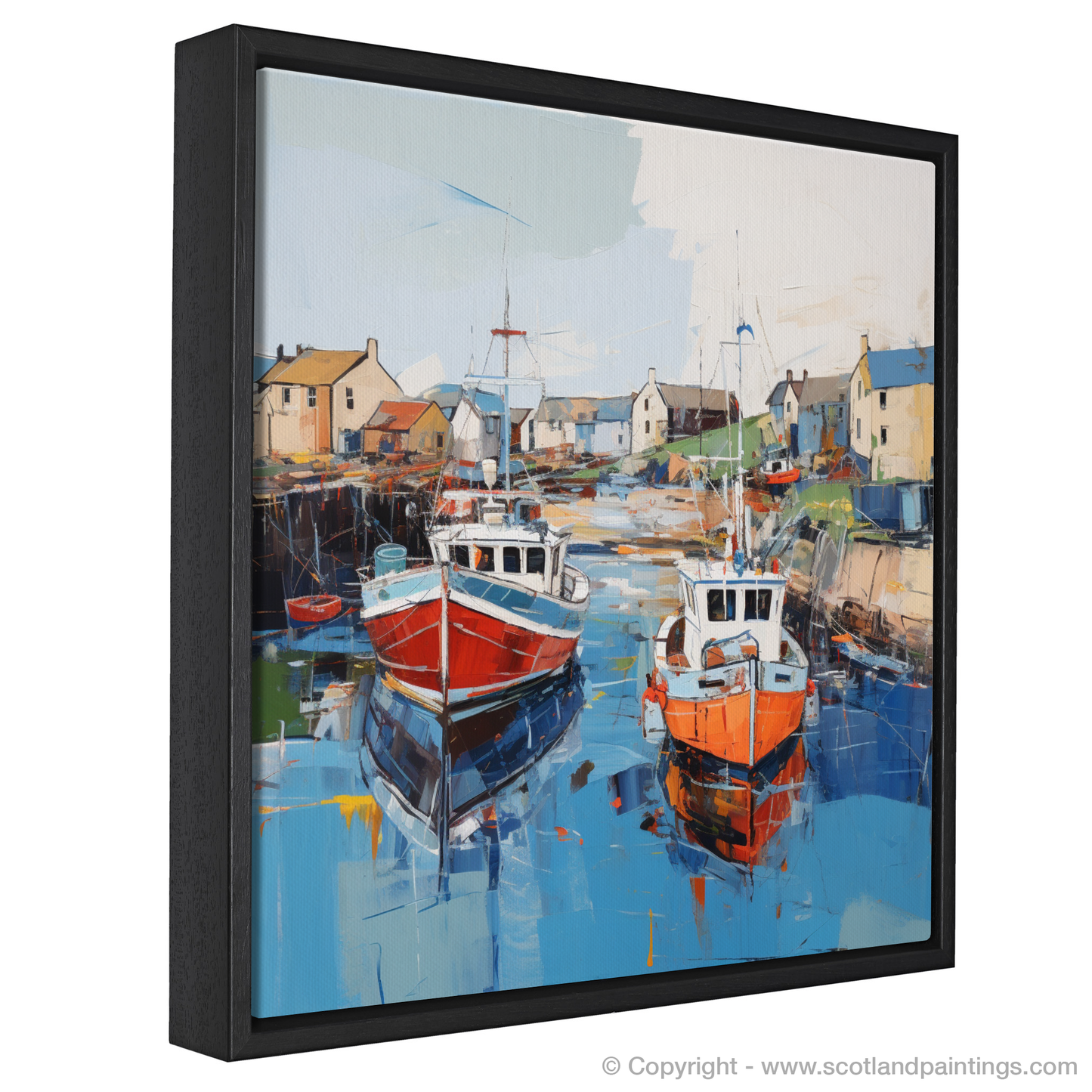 Painting and Art Print of Whitehills Harbour, Aberdeenshire entitled "Vibrant Essence of Whitehills Harbour".