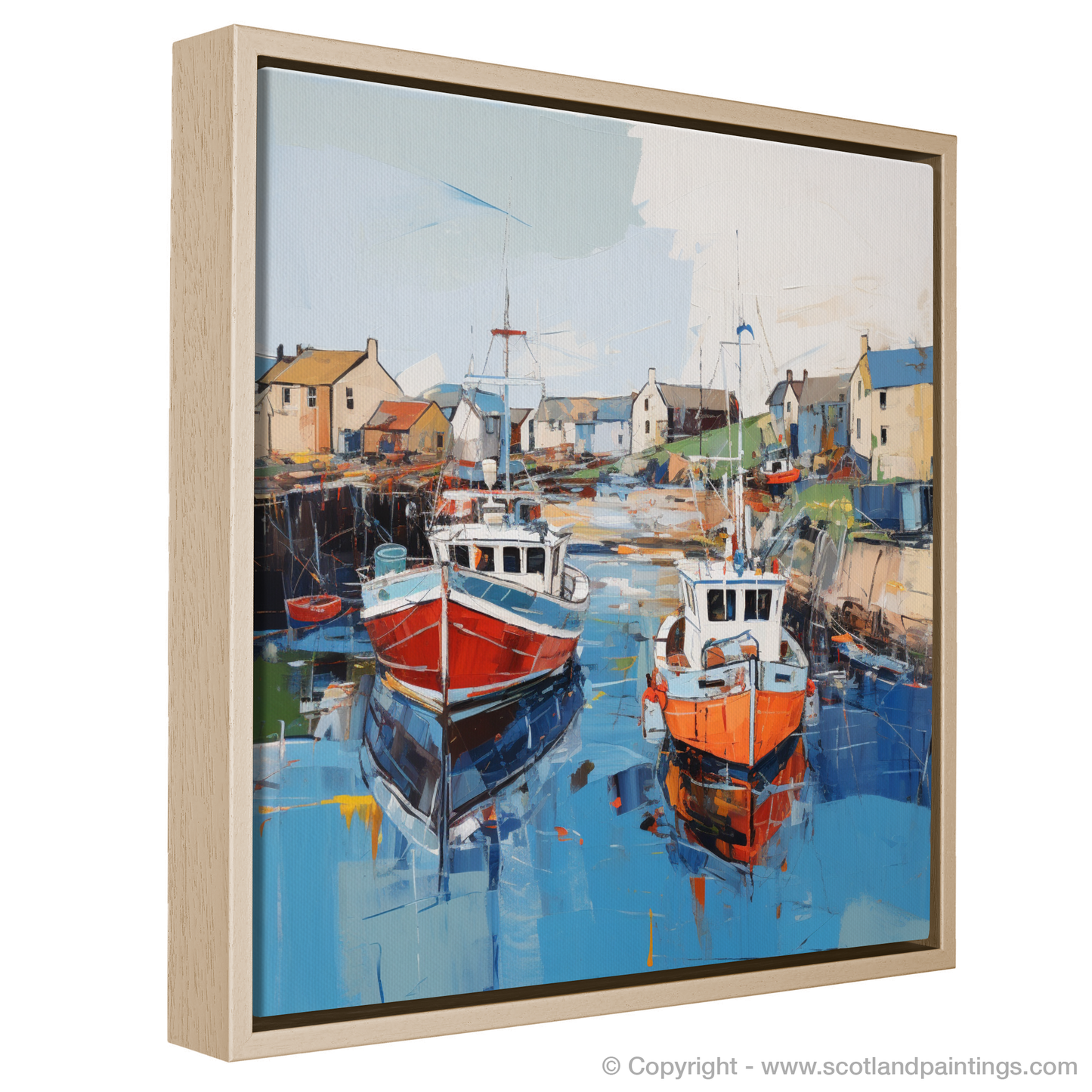 Painting and Art Print of Whitehills Harbour, Aberdeenshire entitled "Vibrant Essence of Whitehills Harbour".