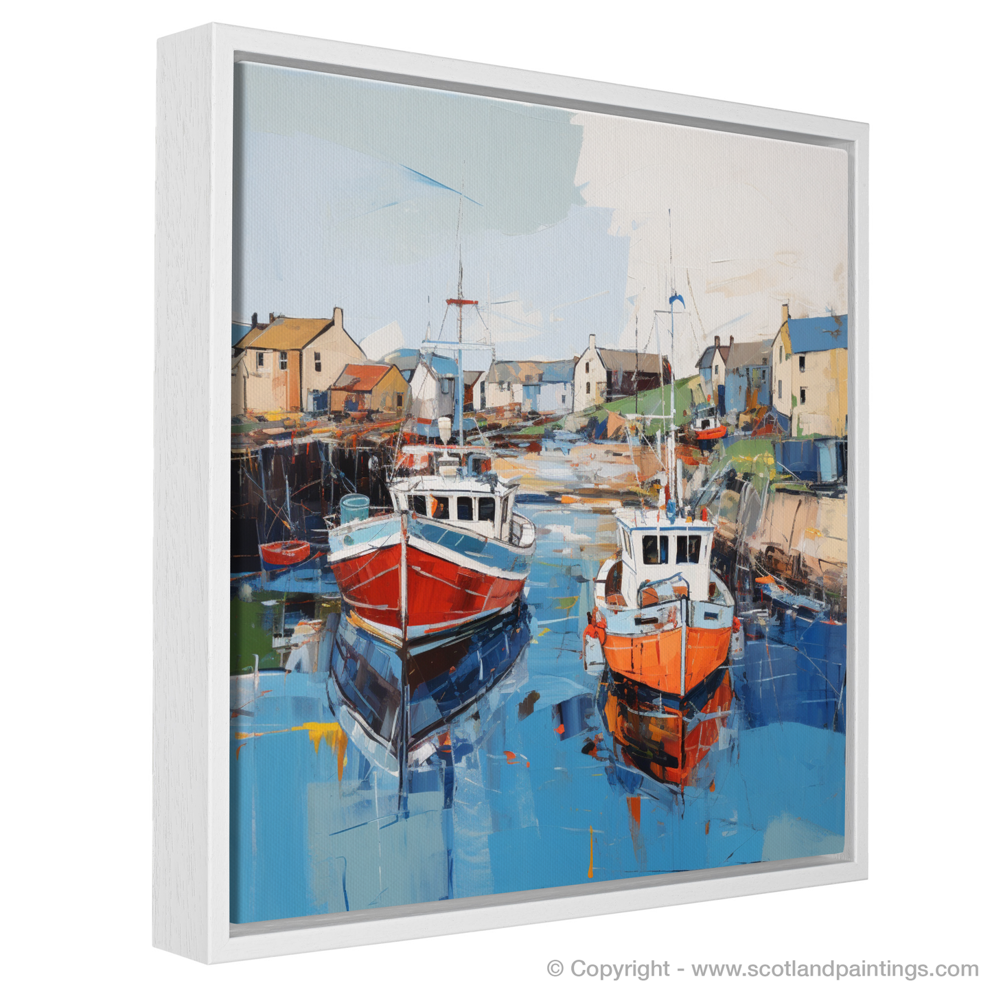 Painting and Art Print of Whitehills Harbour, Aberdeenshire entitled "Vibrant Essence of Whitehills Harbour".