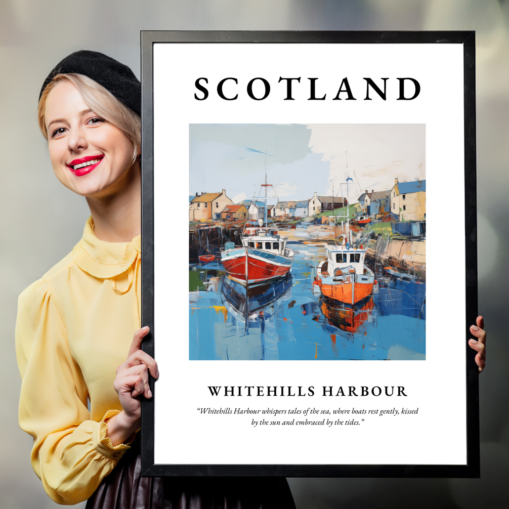 Person holding a poster of Whitehills Harbour