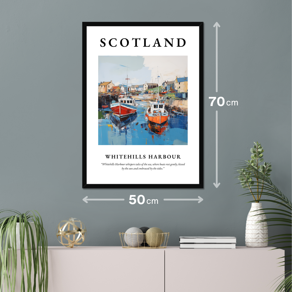 Poster of Whitehills Harbour hanging on a wall