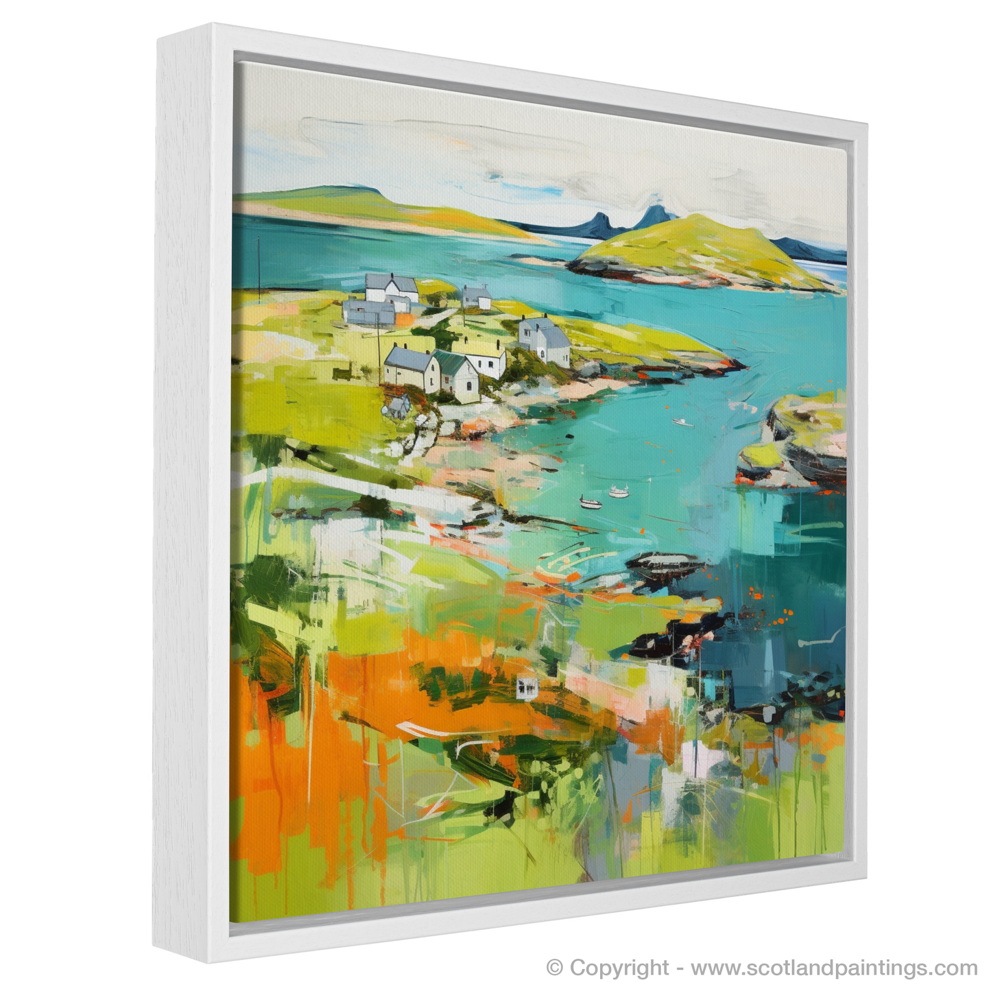 Painting and Art Print of Isle of Ulva, Inner Hebrides in summer entitled "Isle of Ulva Summer Essence: A Modern Scottish Landscape".