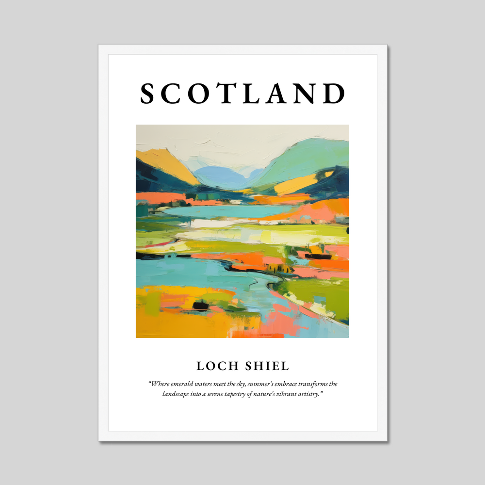 Poster in a white frame with the word Scotland