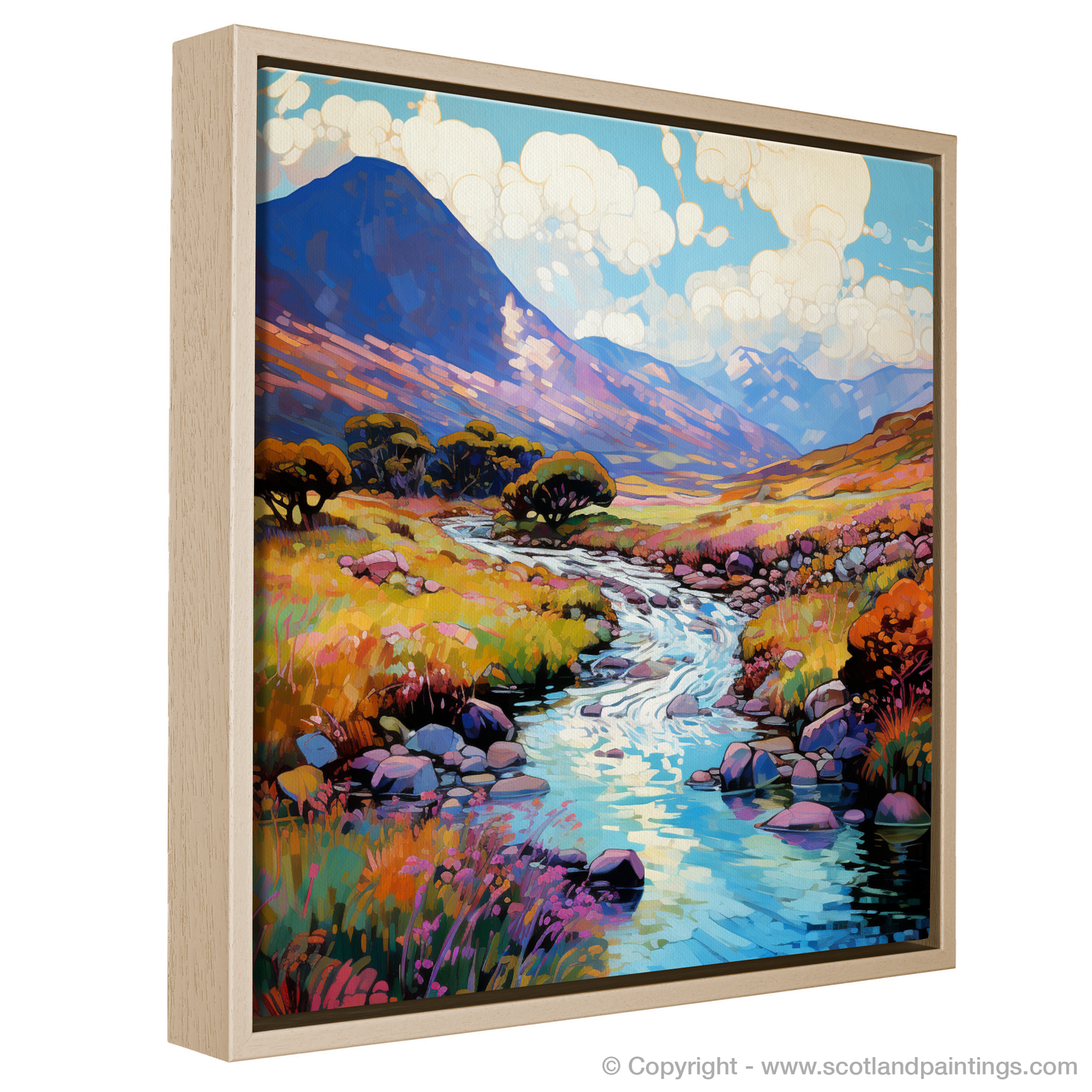 Painting and Art Print of Glen Rosa, Isle of Arran in summer. Summer Serenade in Glen Rosa: An Impressionist Ode to Scotland's Vibrant Landscape.