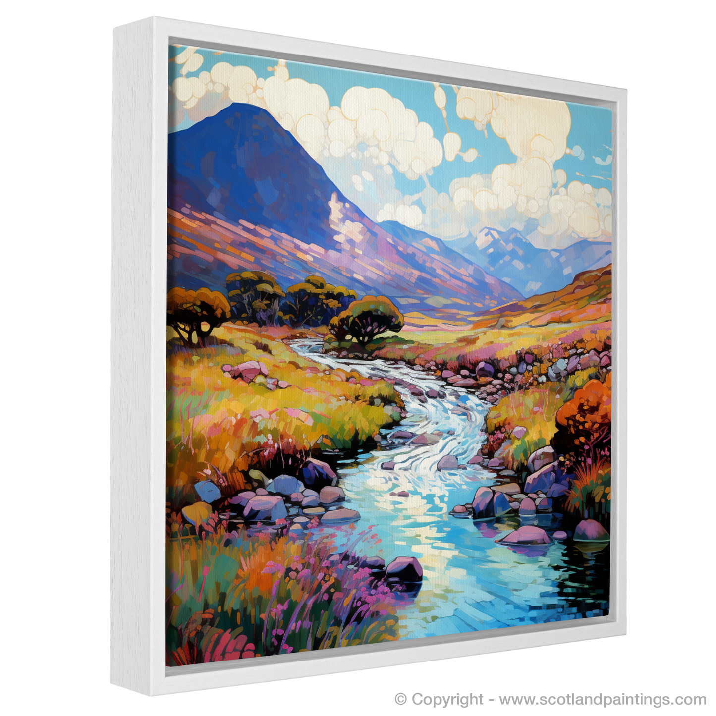 Painting and Art Print of Glen Rosa, Isle of Arran in summer. Summer Serenade in Glen Rosa: An Impressionist Ode to Scotland's Vibrant Landscape.