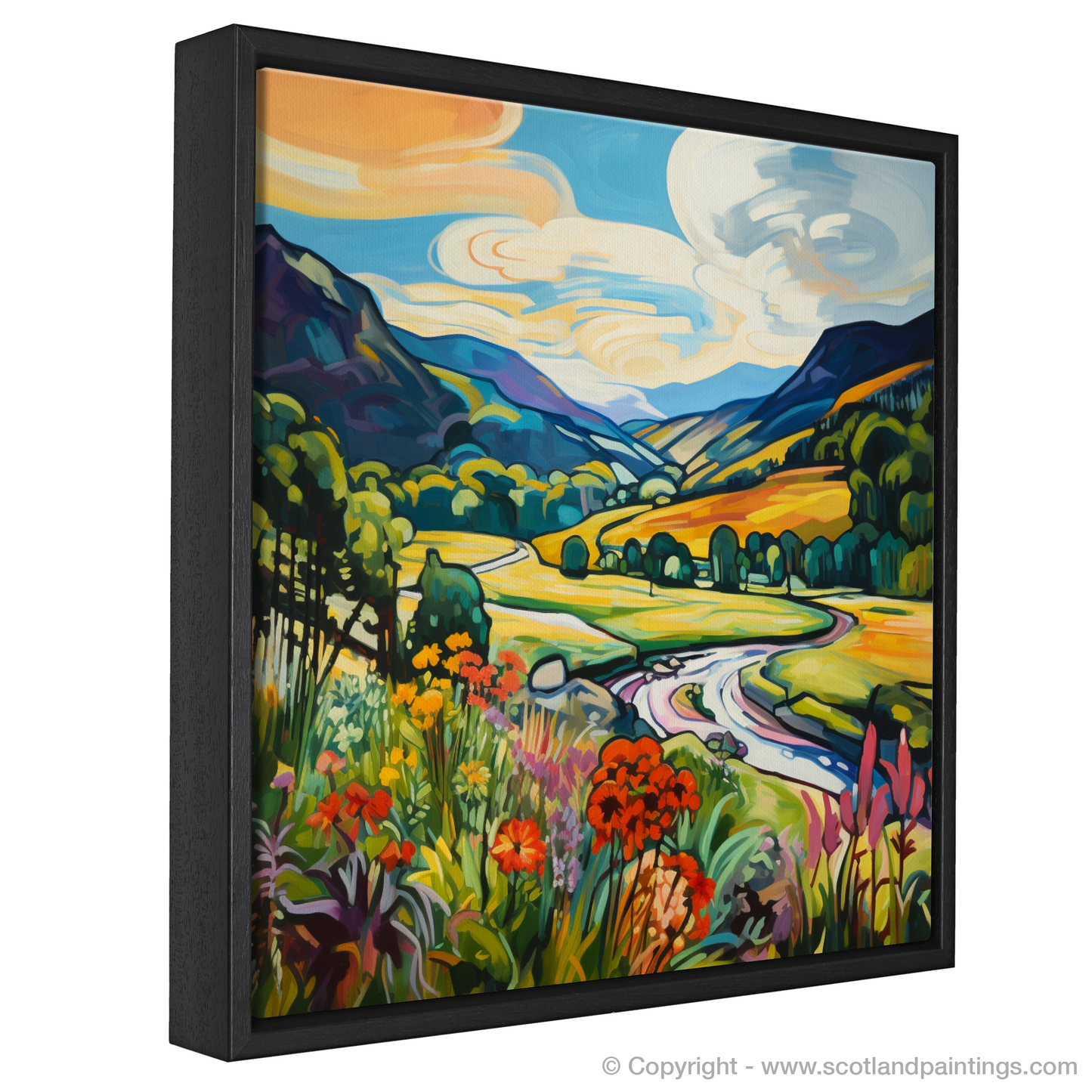 Painting and Art Print of Glen Feshie, Highlands in summer. Summer Blaze in Glen Feshie.