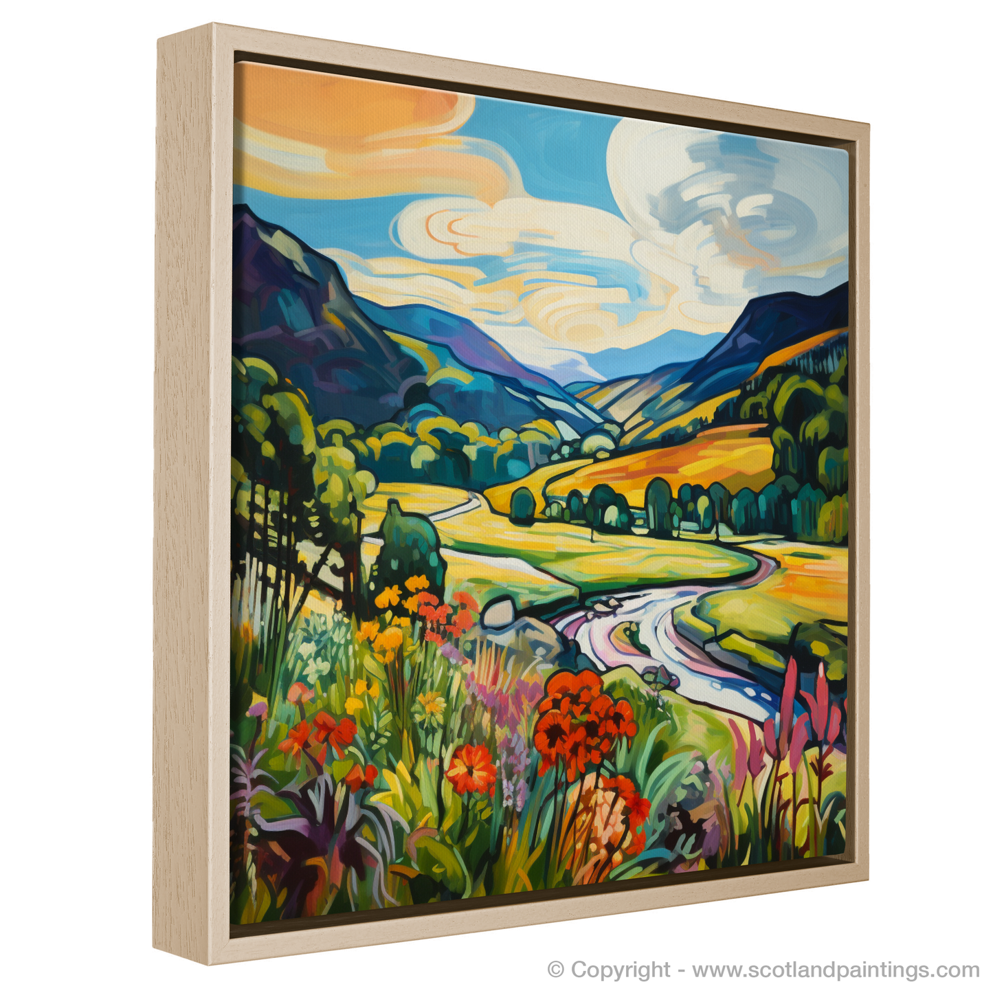 Painting and Art Print of Glen Feshie, Highlands in summer. Summer Blaze in Glen Feshie.