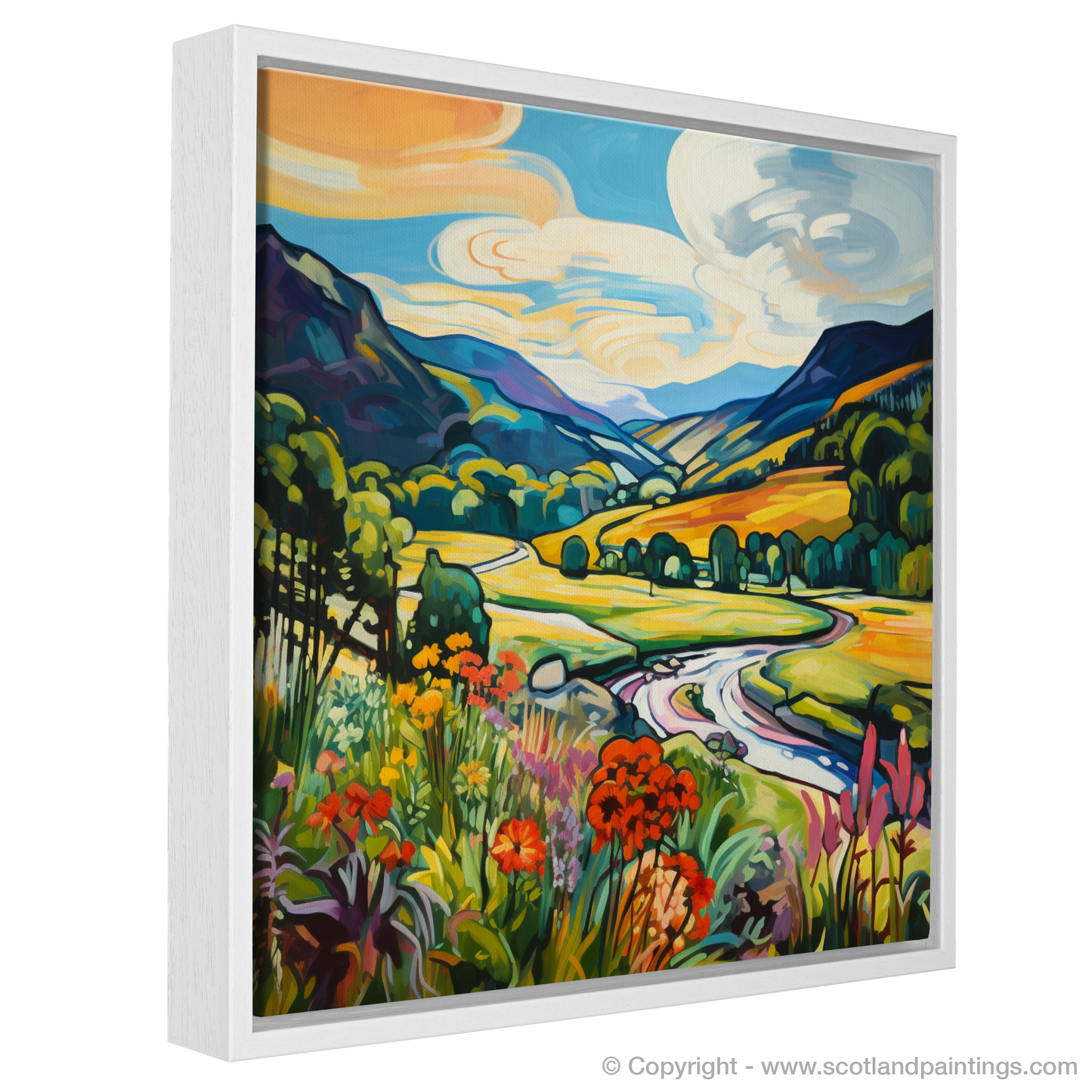 Painting and Art Print of Glen Feshie, Highlands in summer. Summer Blaze in Glen Feshie.