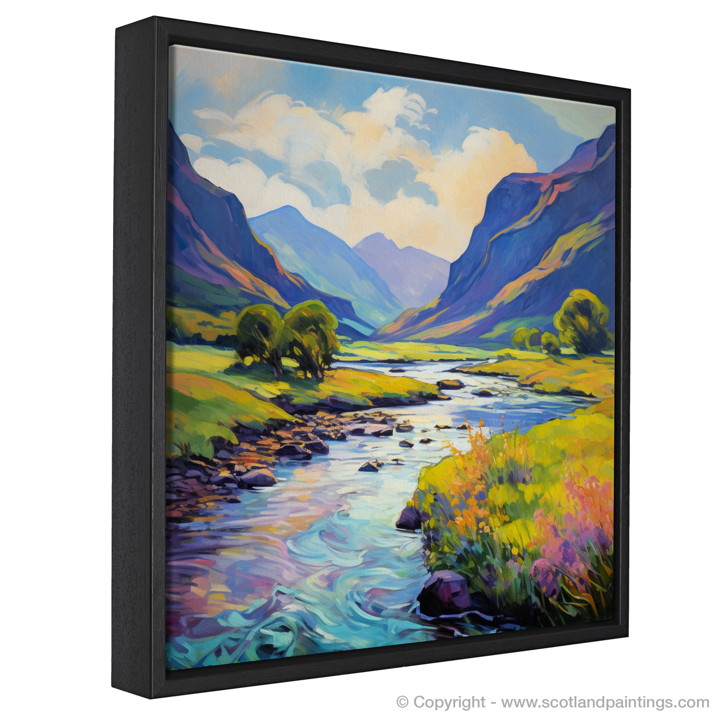 Painting and Art Print of River in Glencoe during summer entitled "River in Glencoe: A Summer Impression".