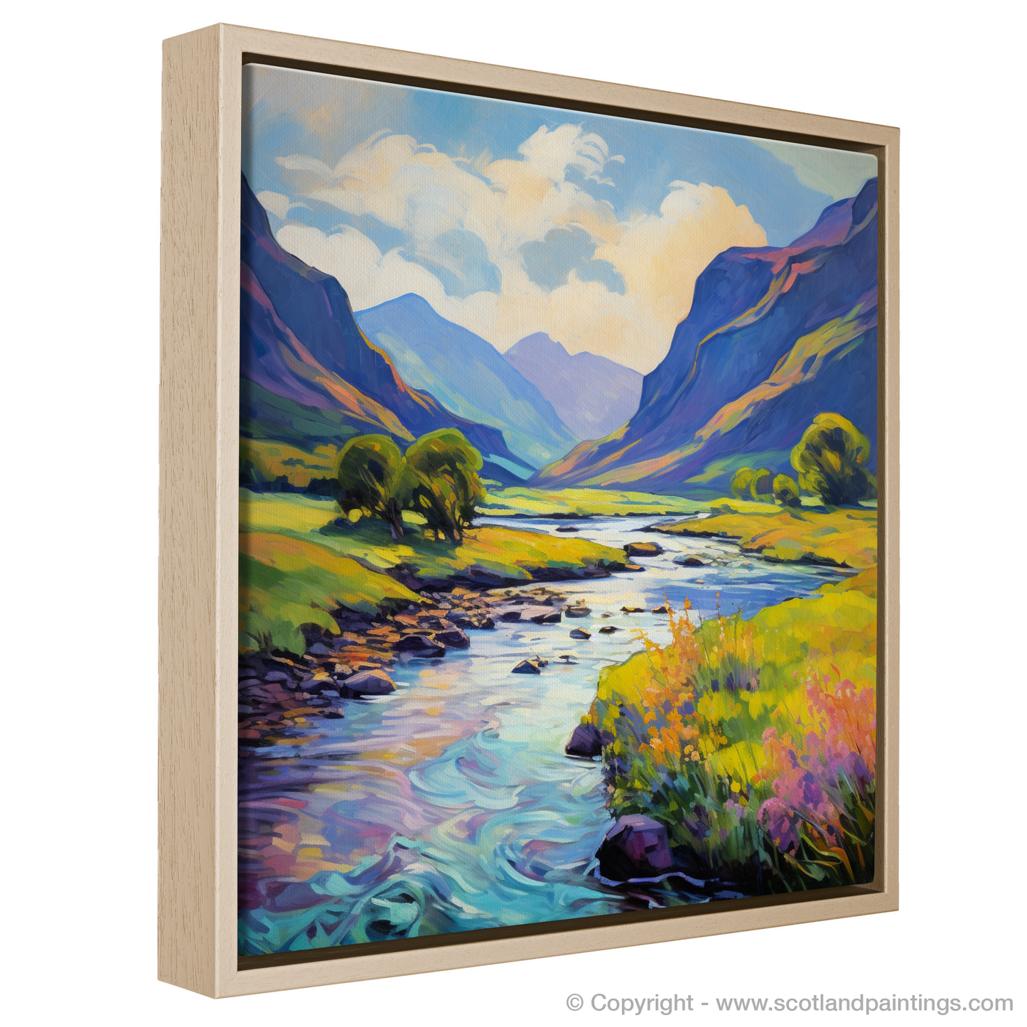 Painting and Art Print of River in Glencoe during summer entitled "River in Glencoe: A Summer Impression".