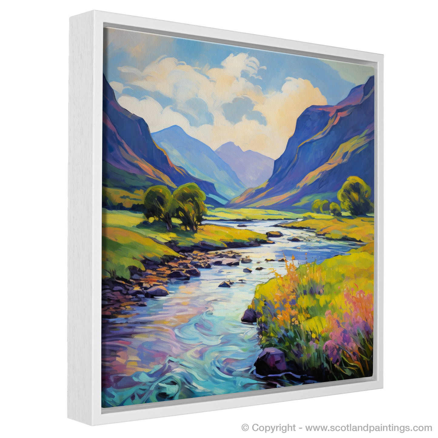 Painting and Art Print of River in Glencoe during summer entitled "River in Glencoe: A Summer Impression".