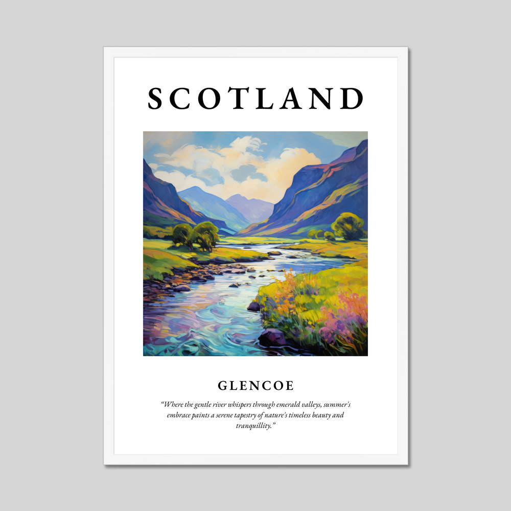 Poster in a white frame with the word Scotland