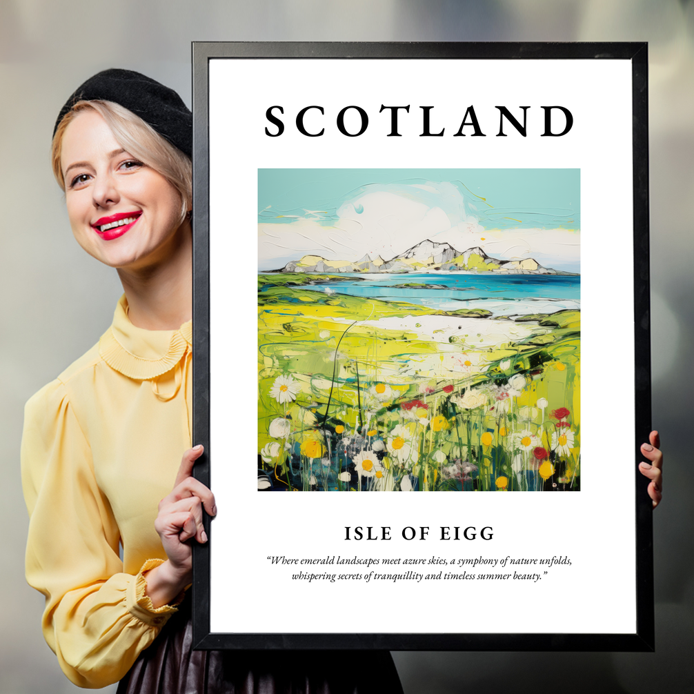 Person holding a poster of Isle of Eigg